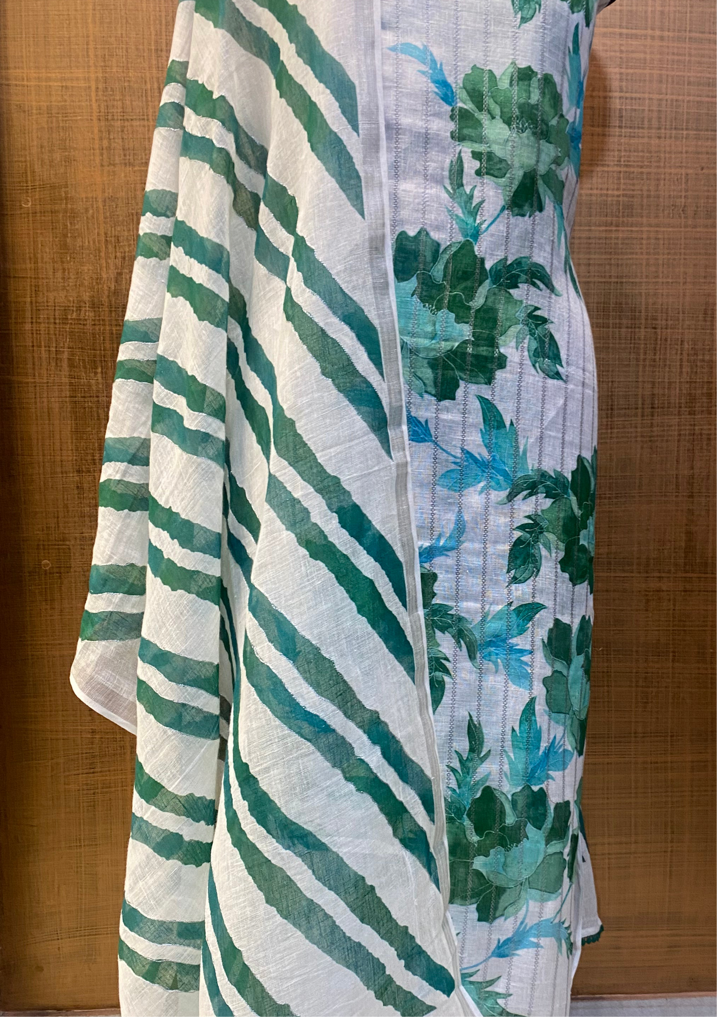 White Linen printed and embroidered Shirt Dupatta