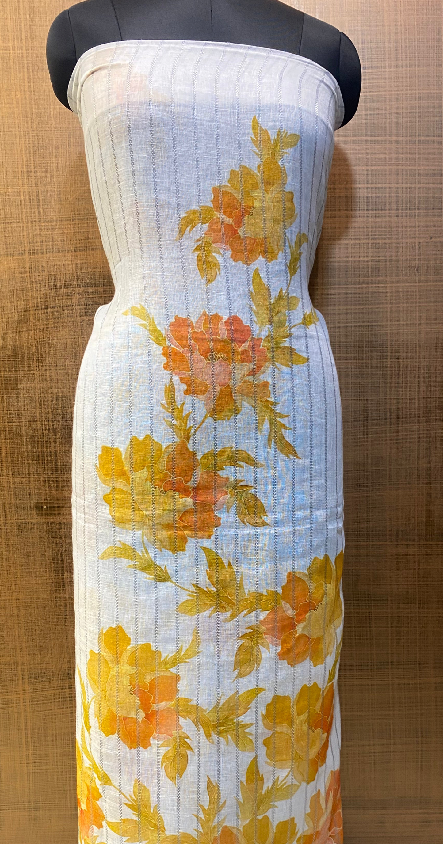 White Linen printed and embroidered Shirt Dupatta