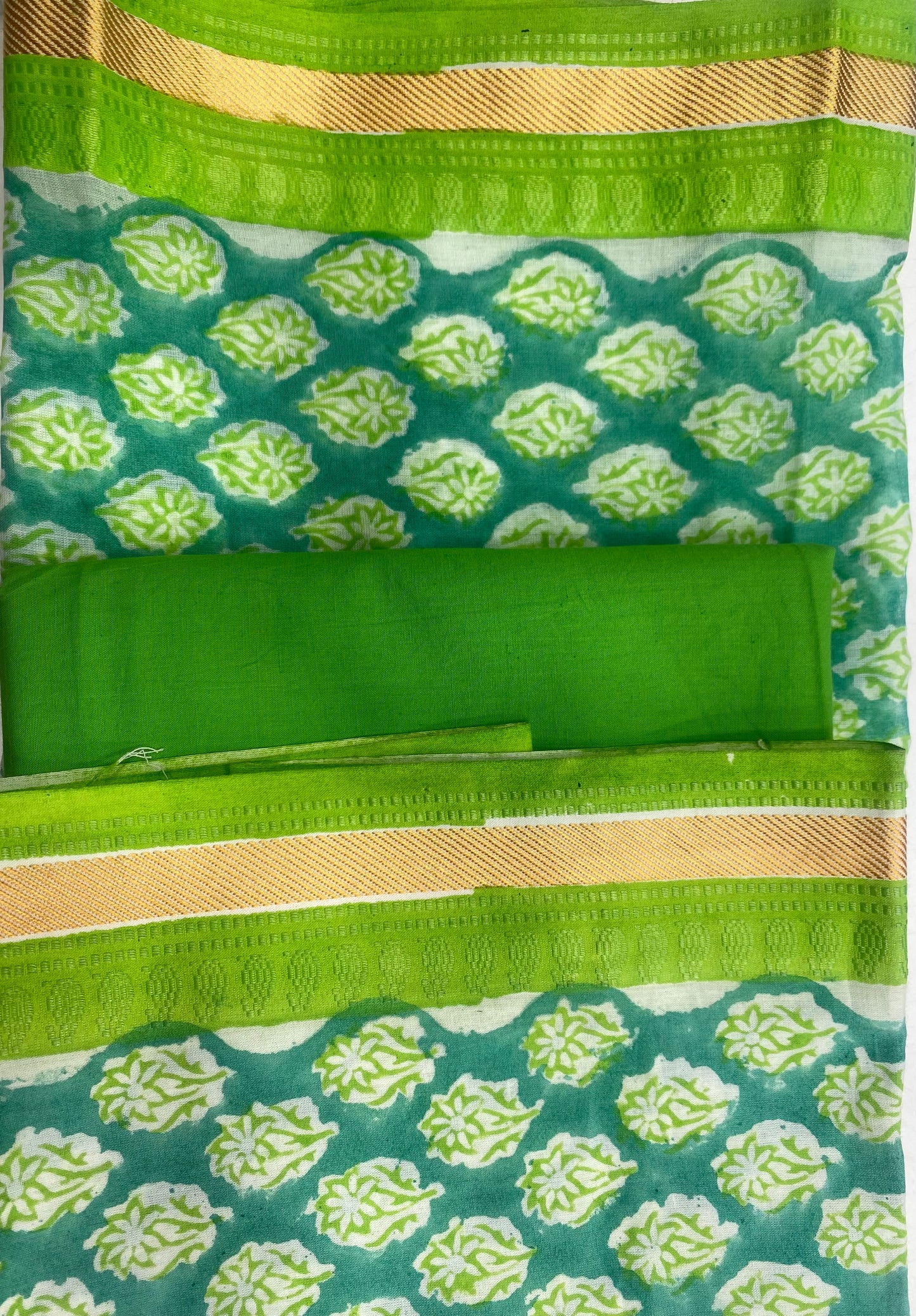 Pure Cotton Green Block Print Cotton Dupatta with Resham Border