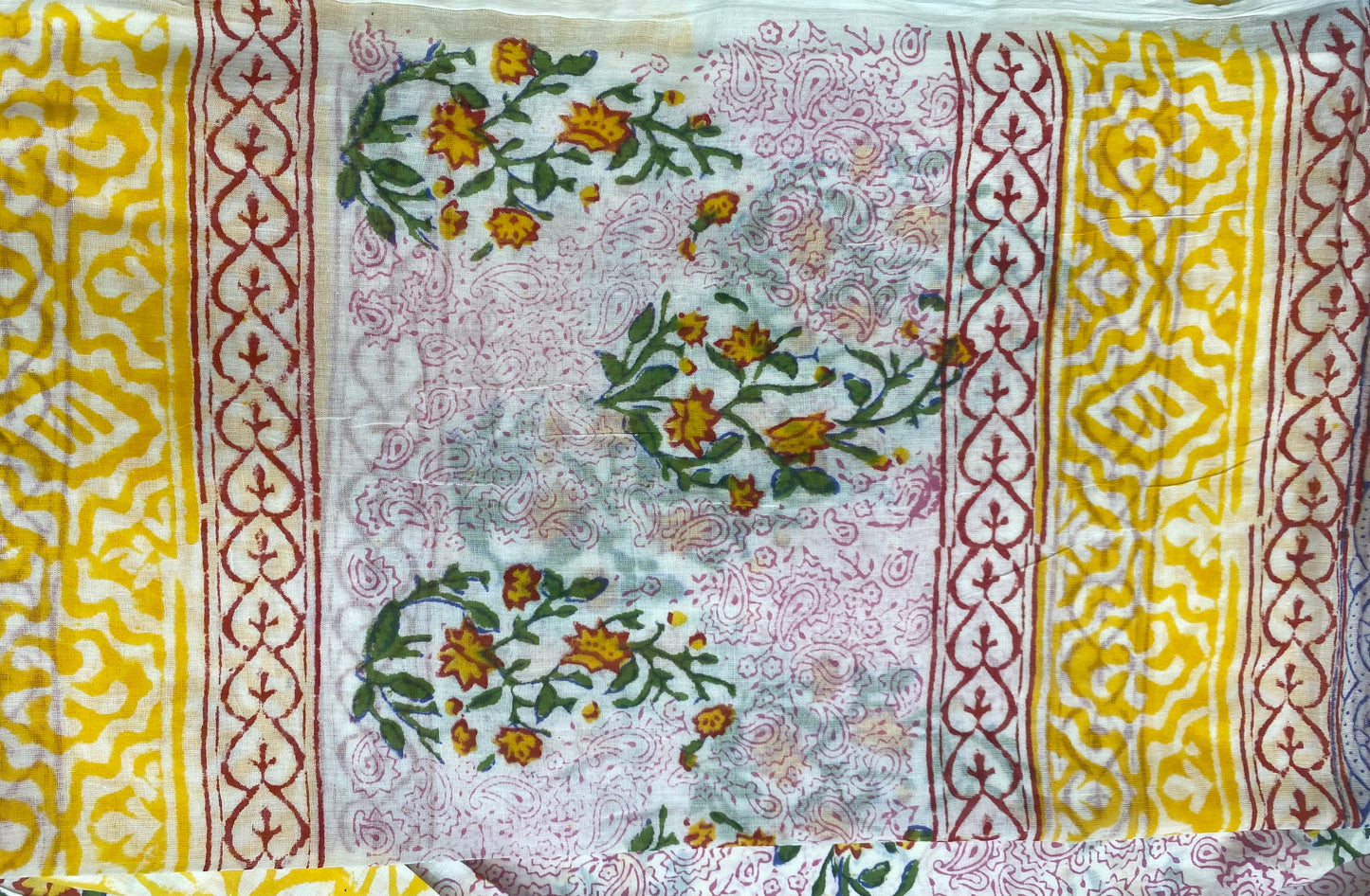 White Pure Cotton block Print with border, Cotton dupatta