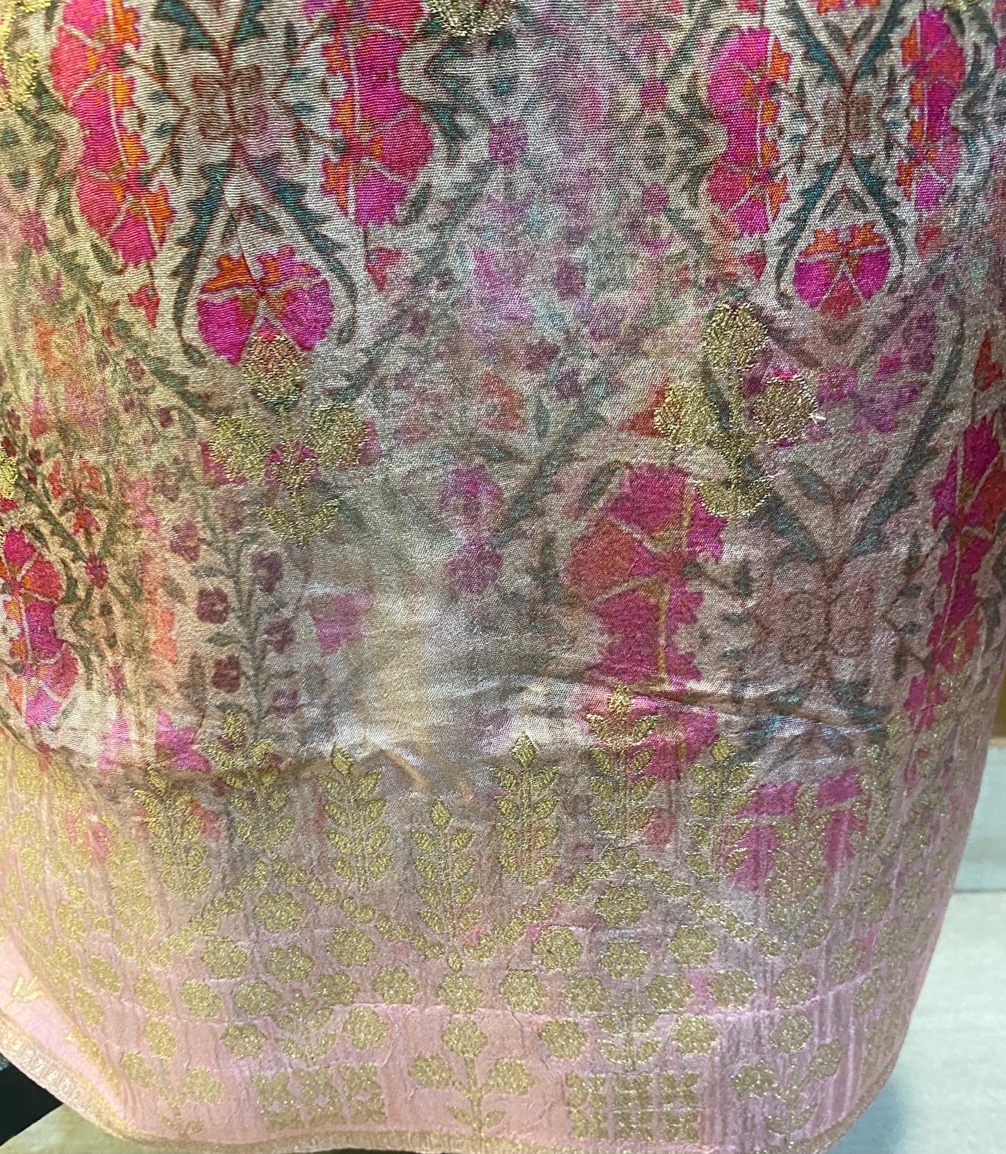 Pink Printed Banarsi Silk Suit with Booti & Border