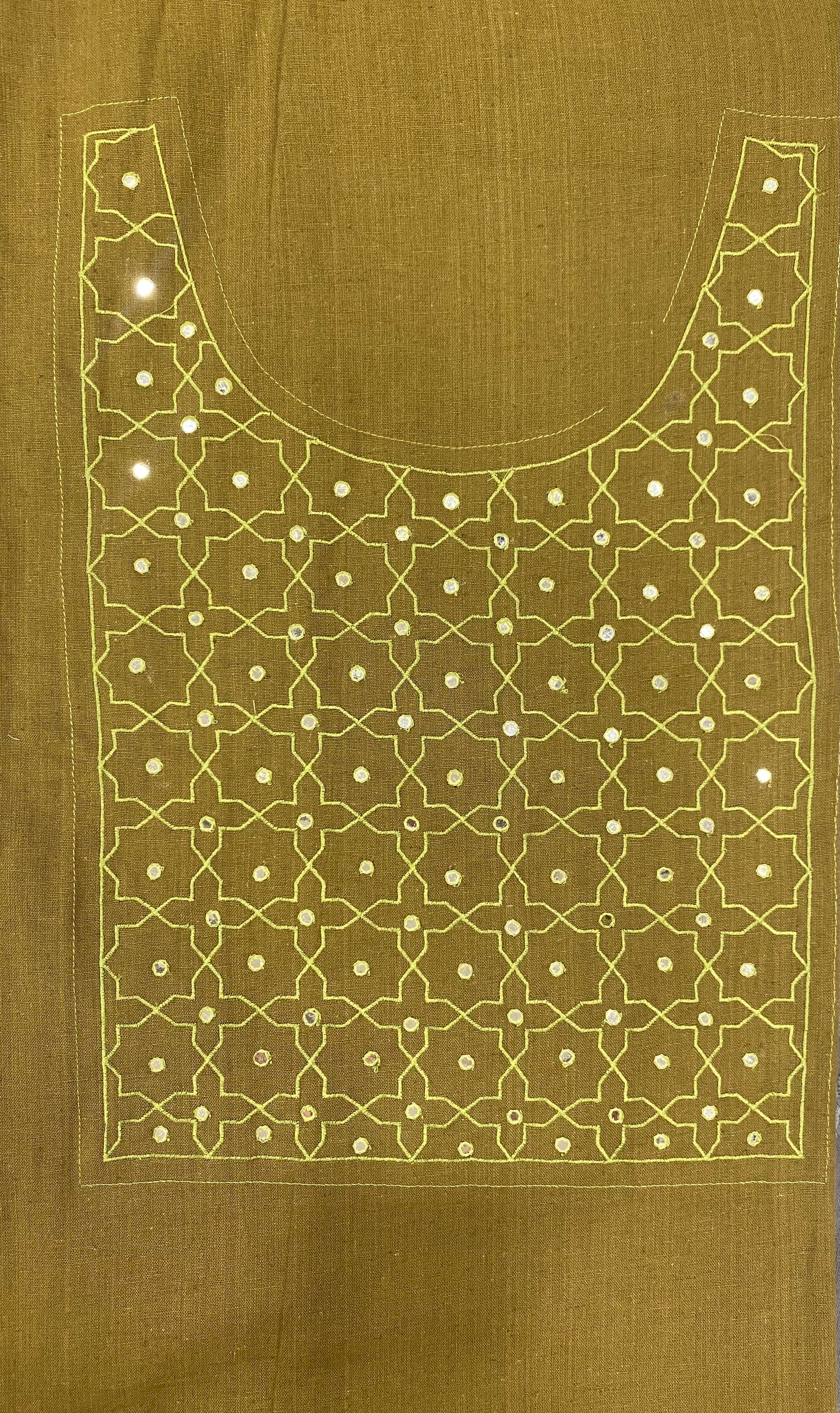 Mehndi Green Cotton Kurti with Thread & Mirror Work