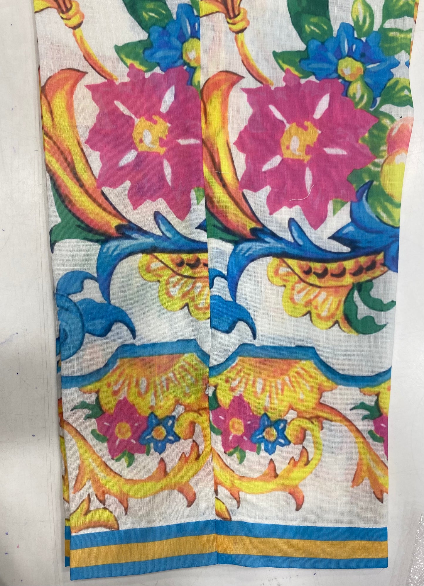 White Linen Multi-colored print Coord set