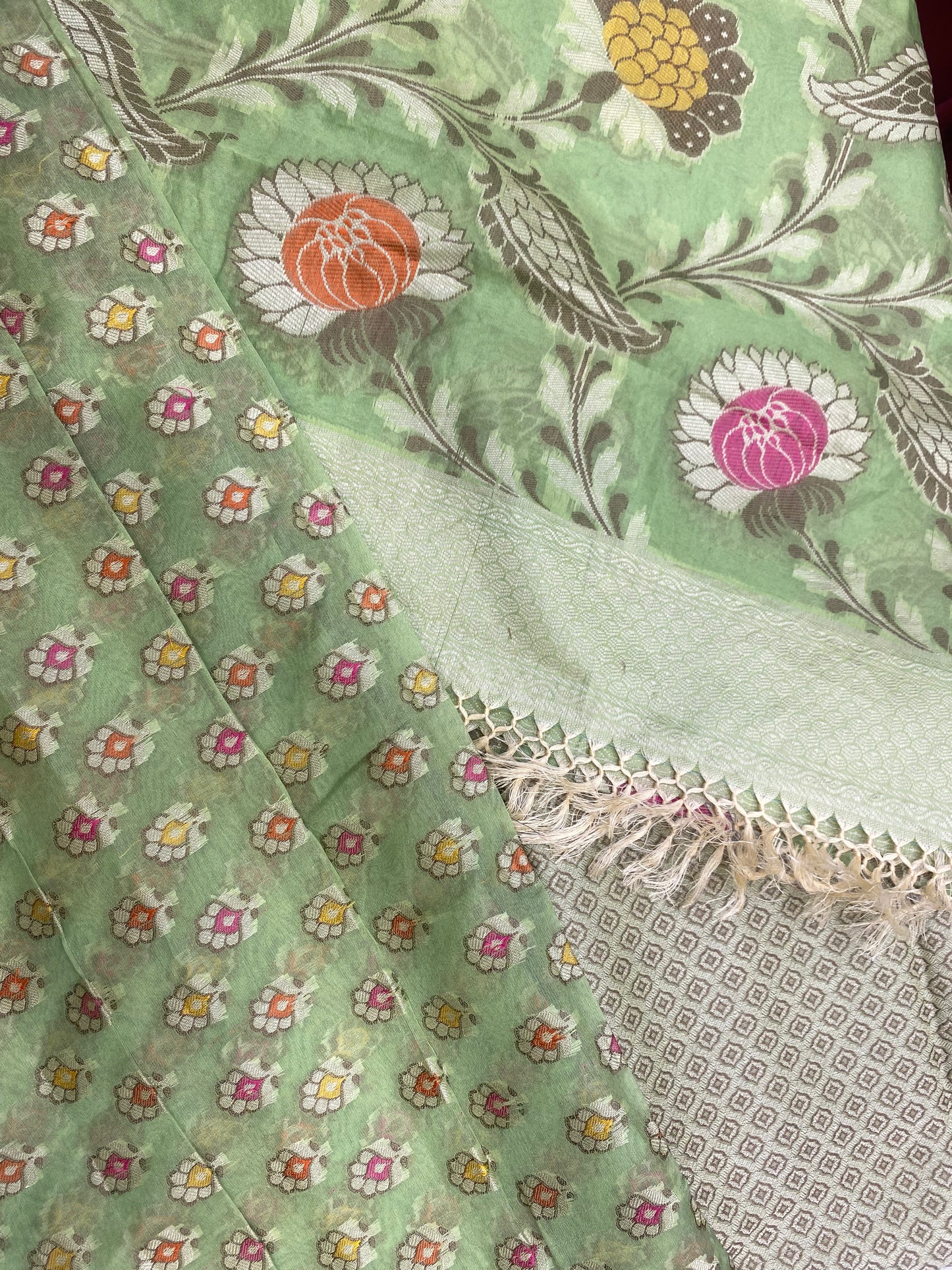 Green Maheshwari suit with Maheshwari Dupatta with Tassels