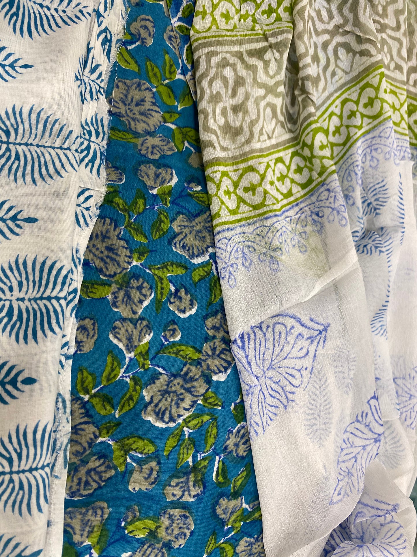 Pure Cotton Ferozi & Green block Print with Chiffon Dupatta