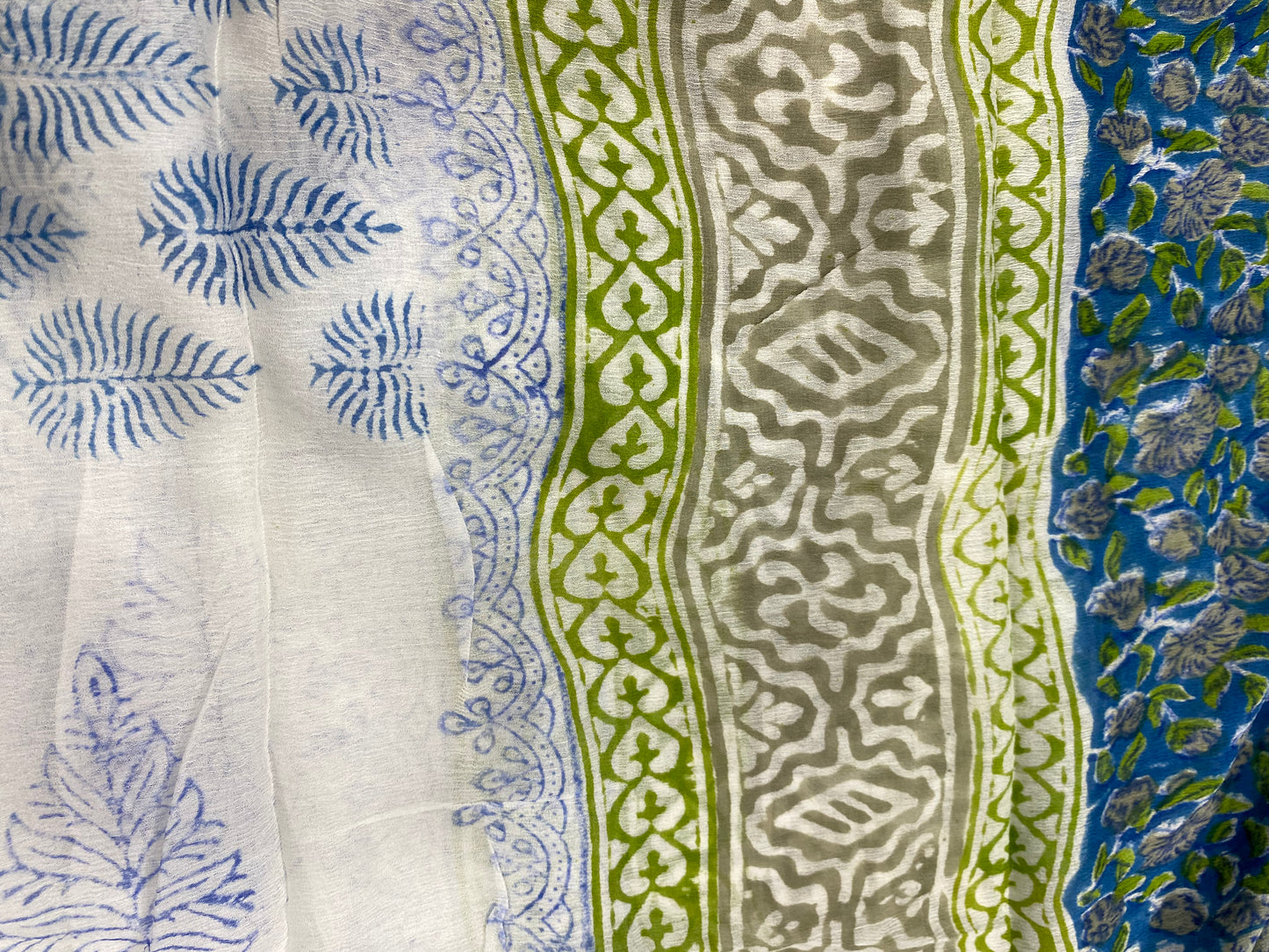 Pure Cotton Ferozi & Green block Print with Chiffon Dupatta