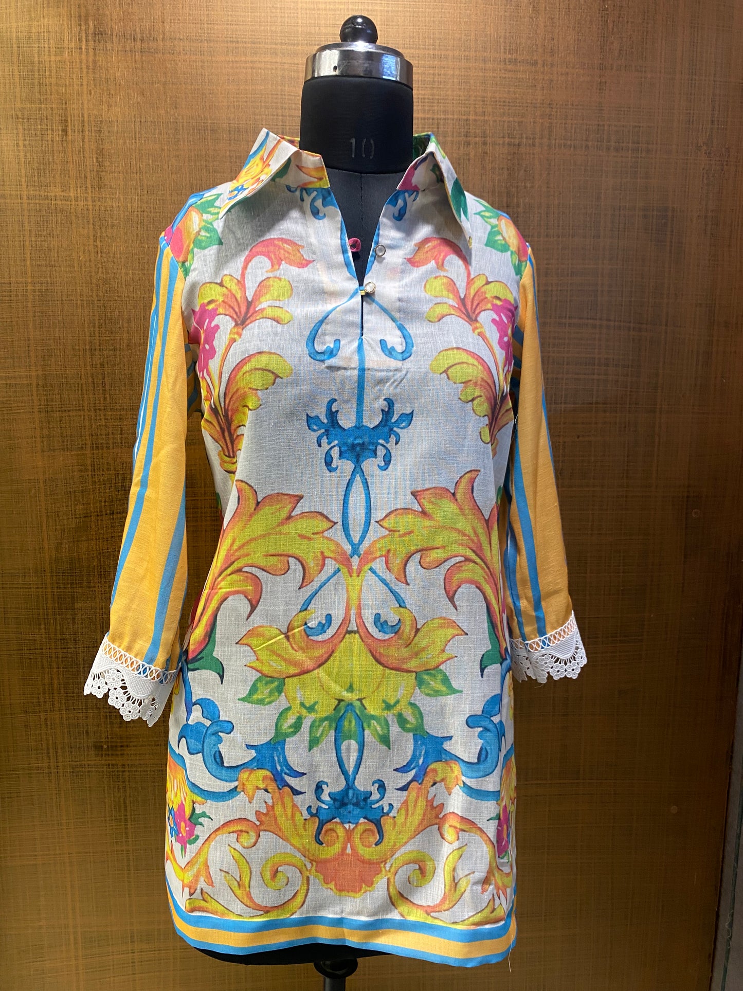 White Linen Multi-colored print Coord set