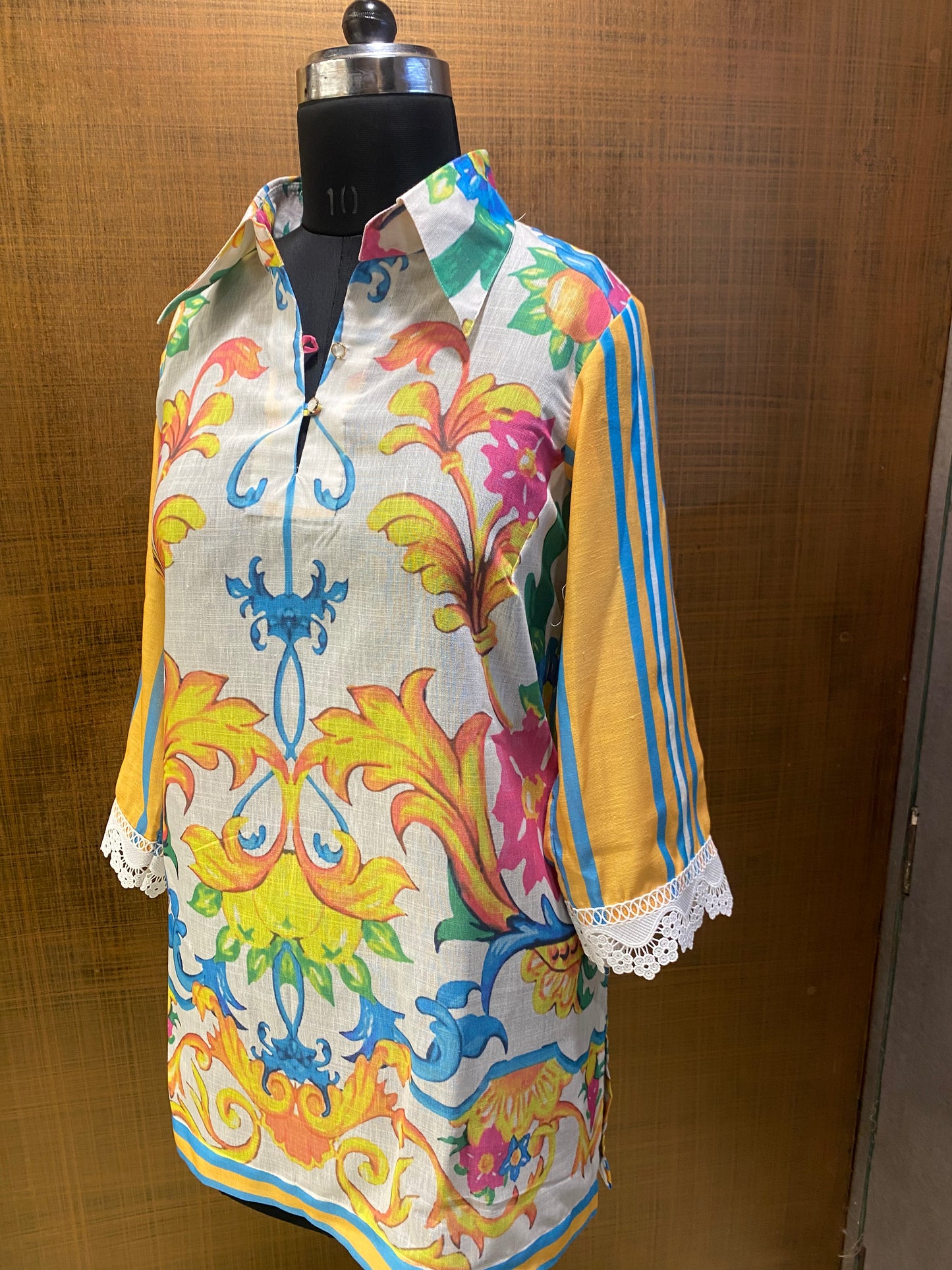 White Linen Multi-colored print Coord set