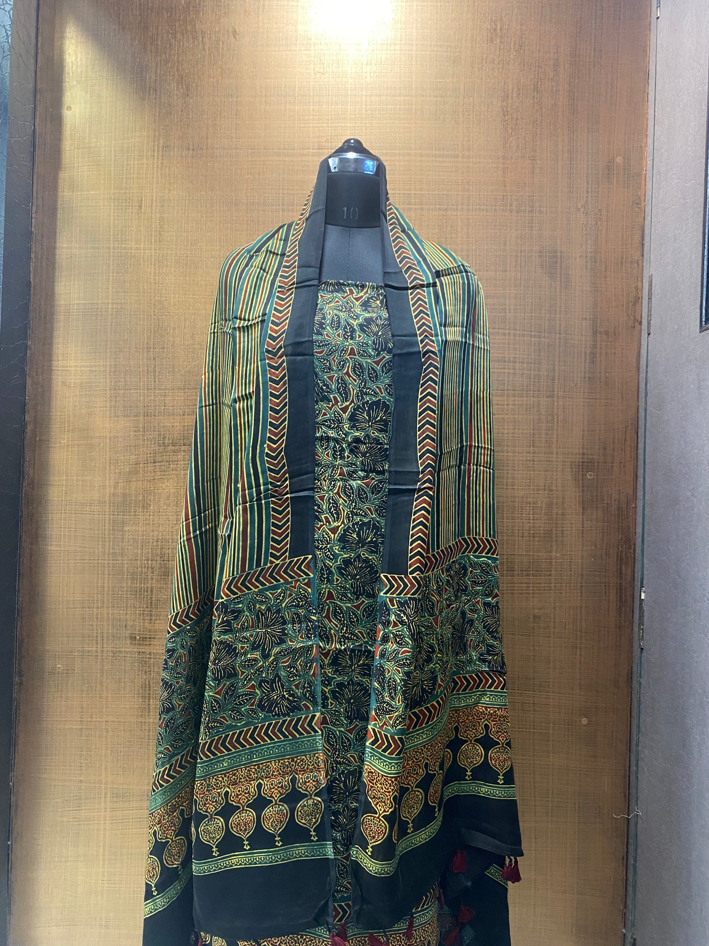 Green Modal Satin Ajrakh Shirt Dupatta