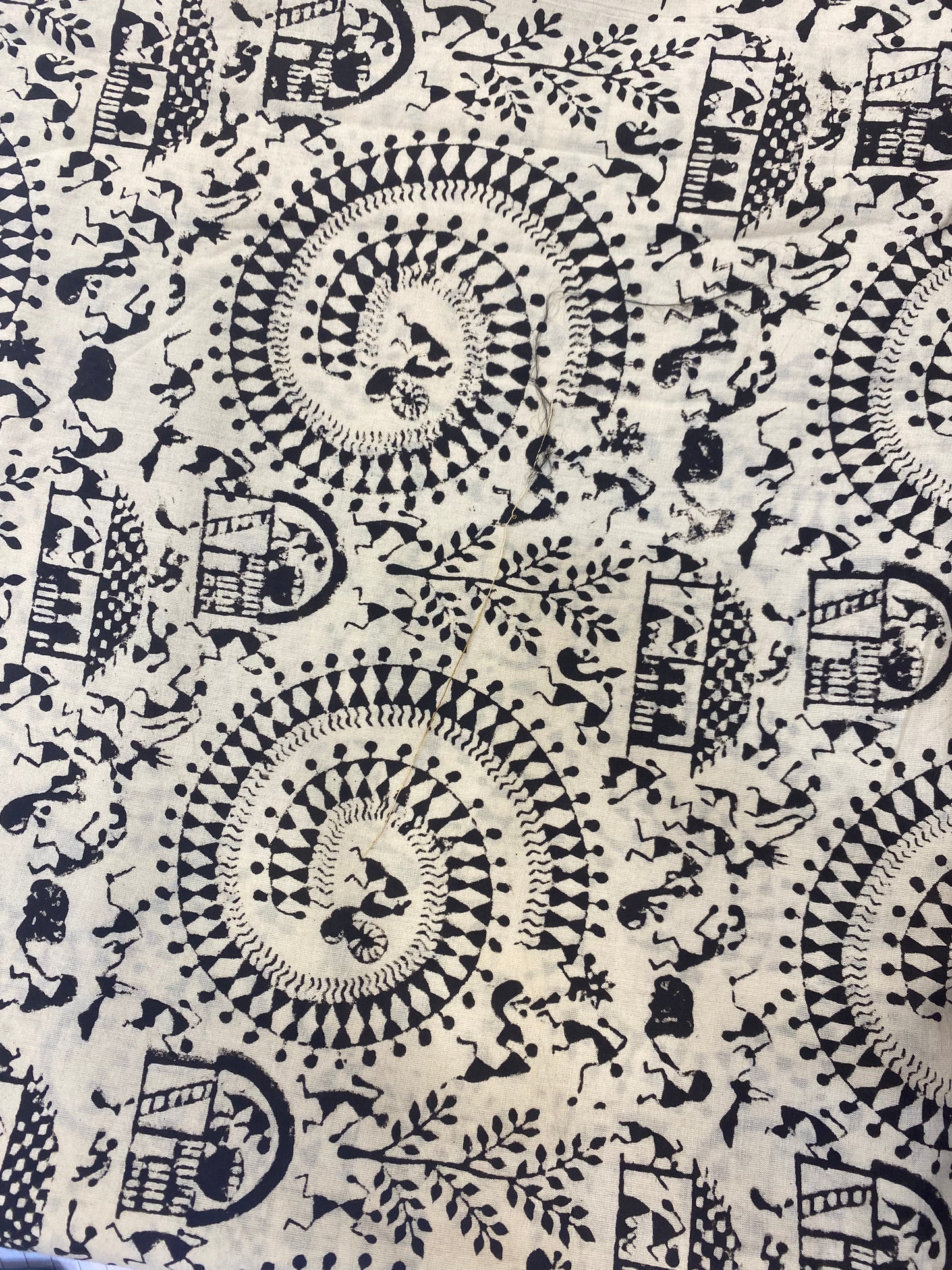 Offwhite & Black Cotton Worli print Fabric