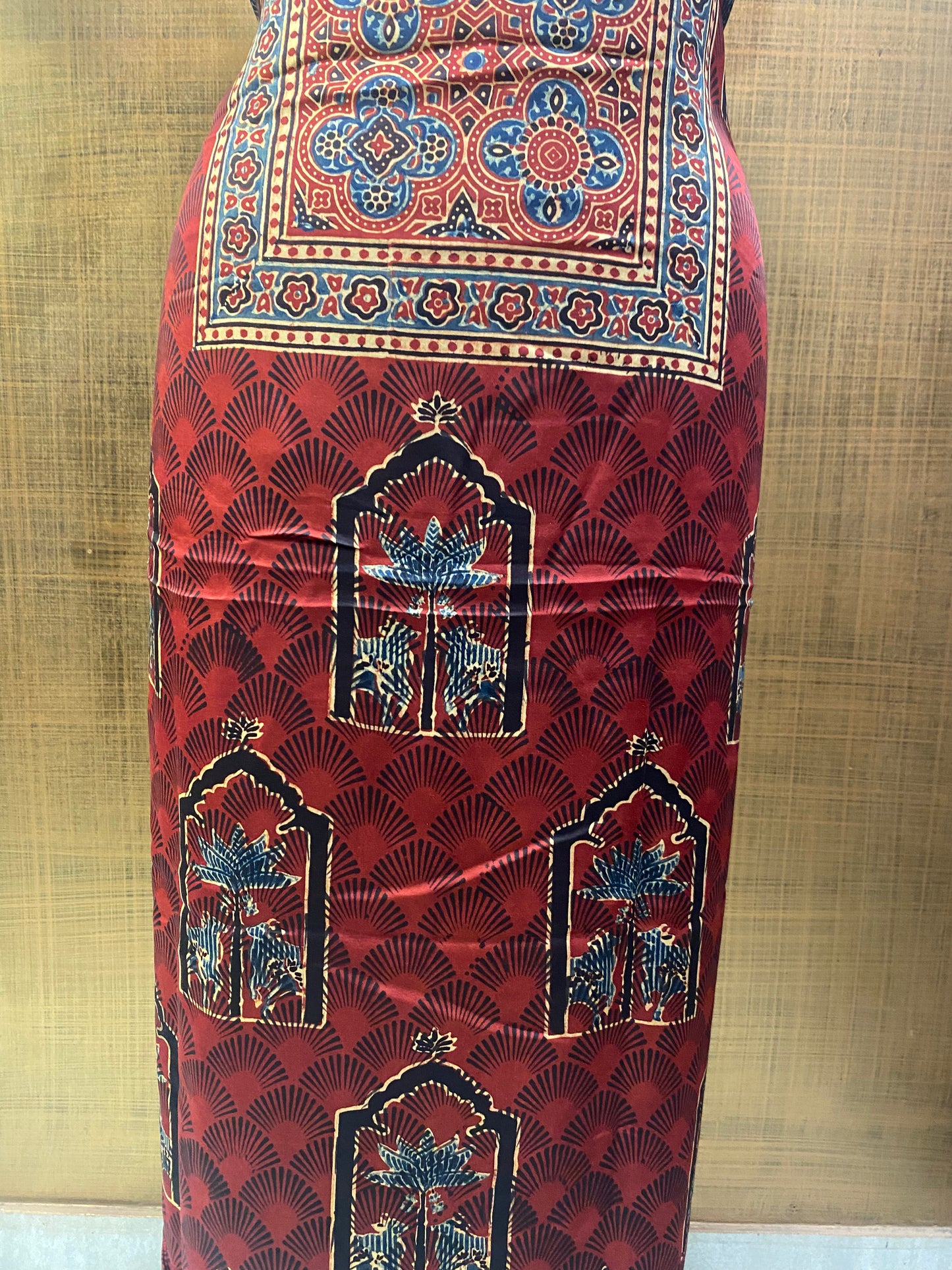 Maroon Modal Satin Ajrakh Print shirt