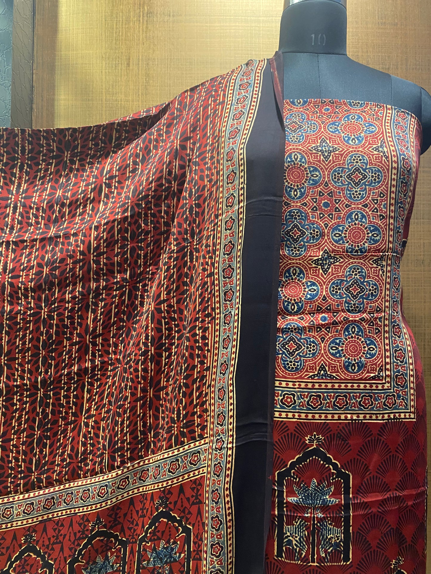 Maroon Modal Satin Ajrakh Print shirt