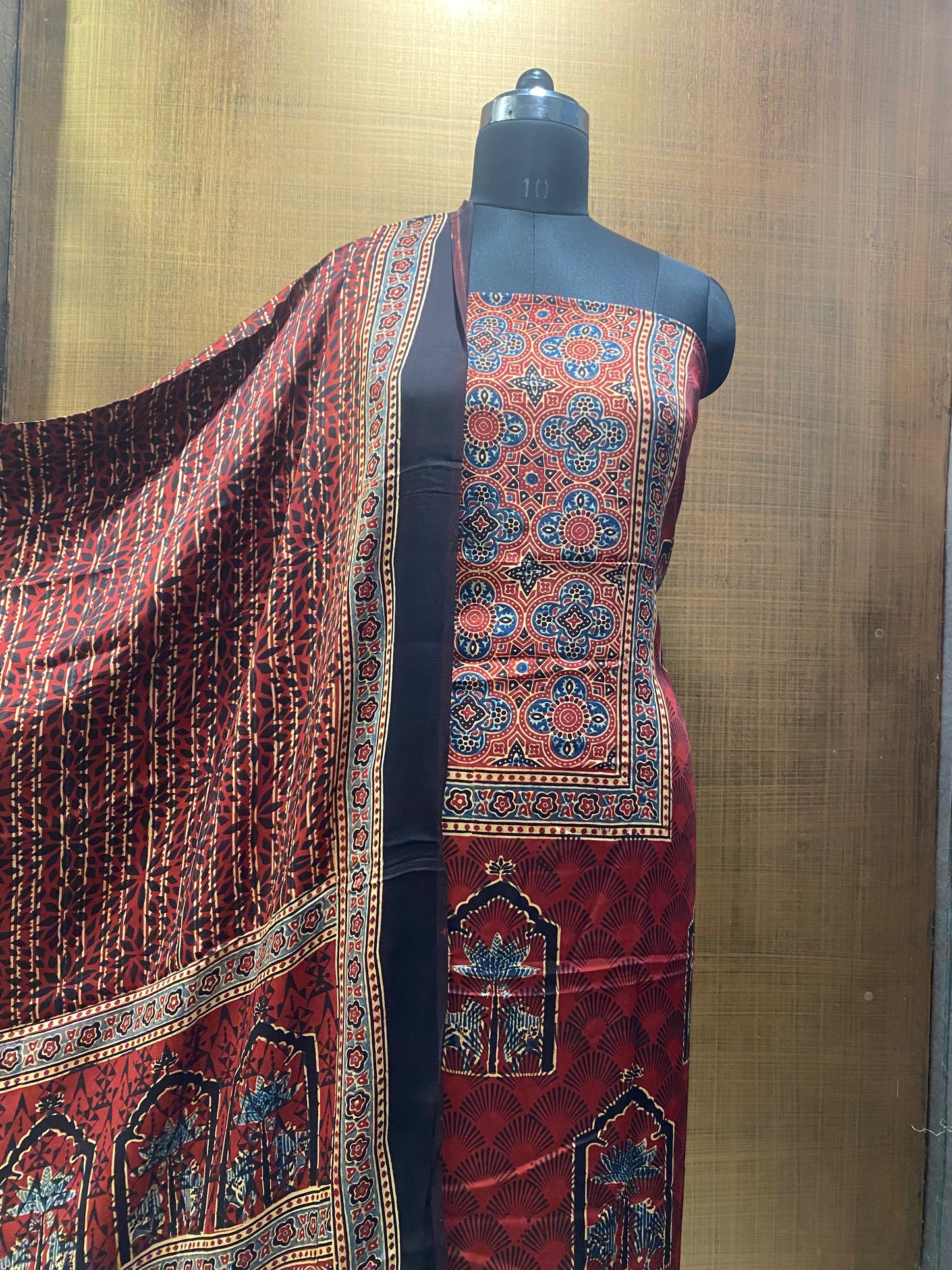 Maroon Modal Satin Ajrakh Print shirt