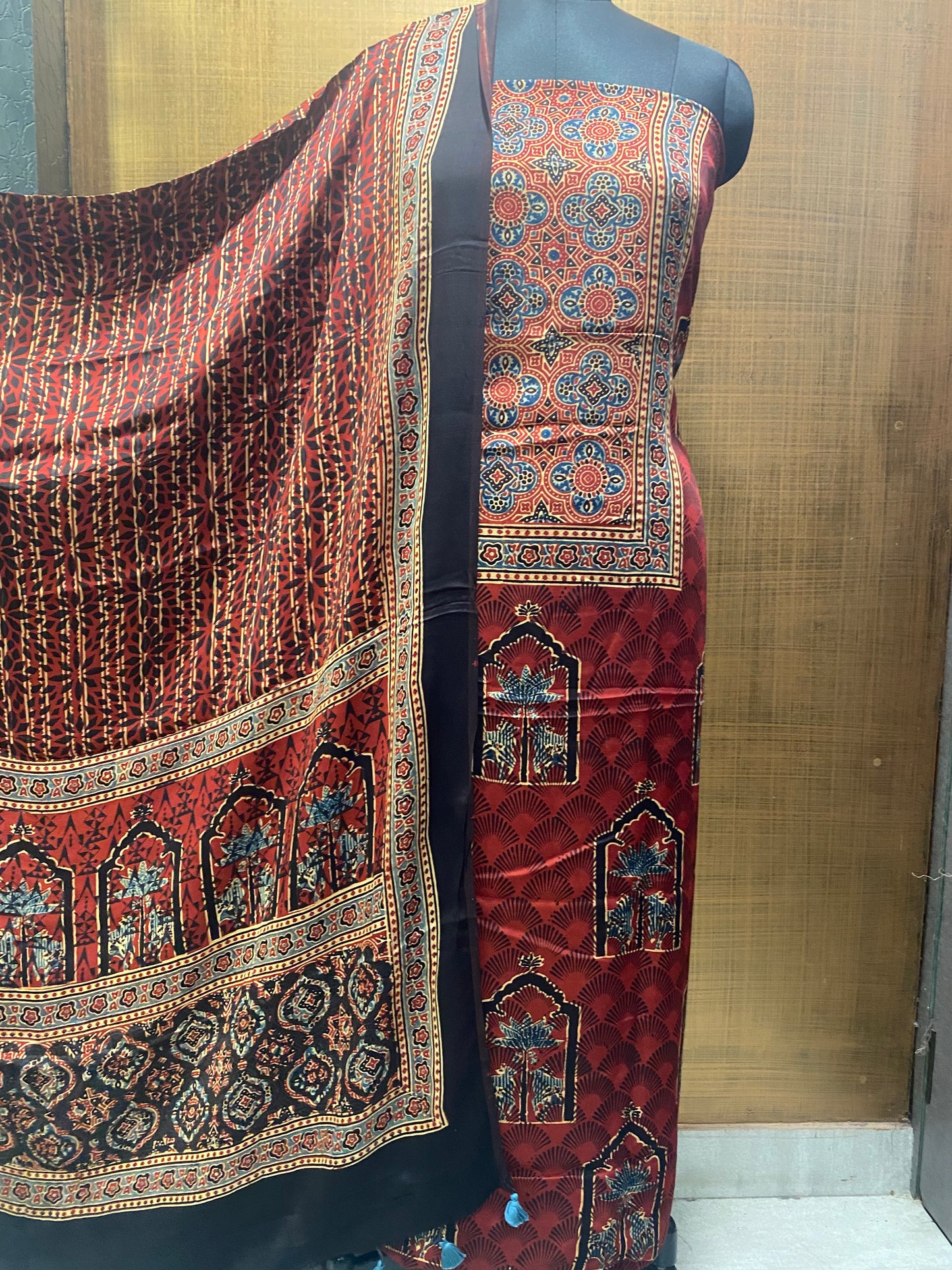 Maroon Modal Satin Ajrakh Print shirt