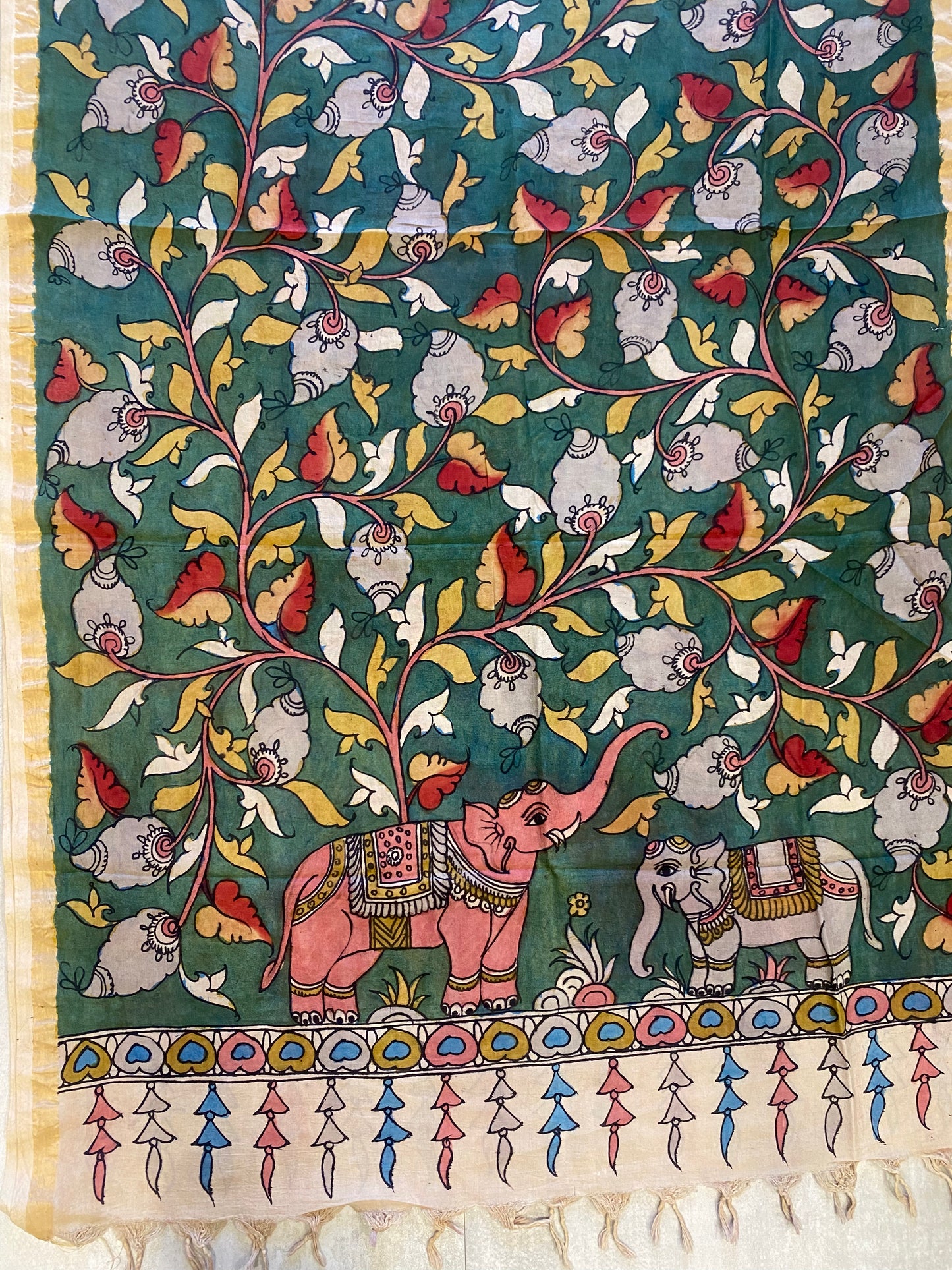 Green Silk Kalamkari Dupatta