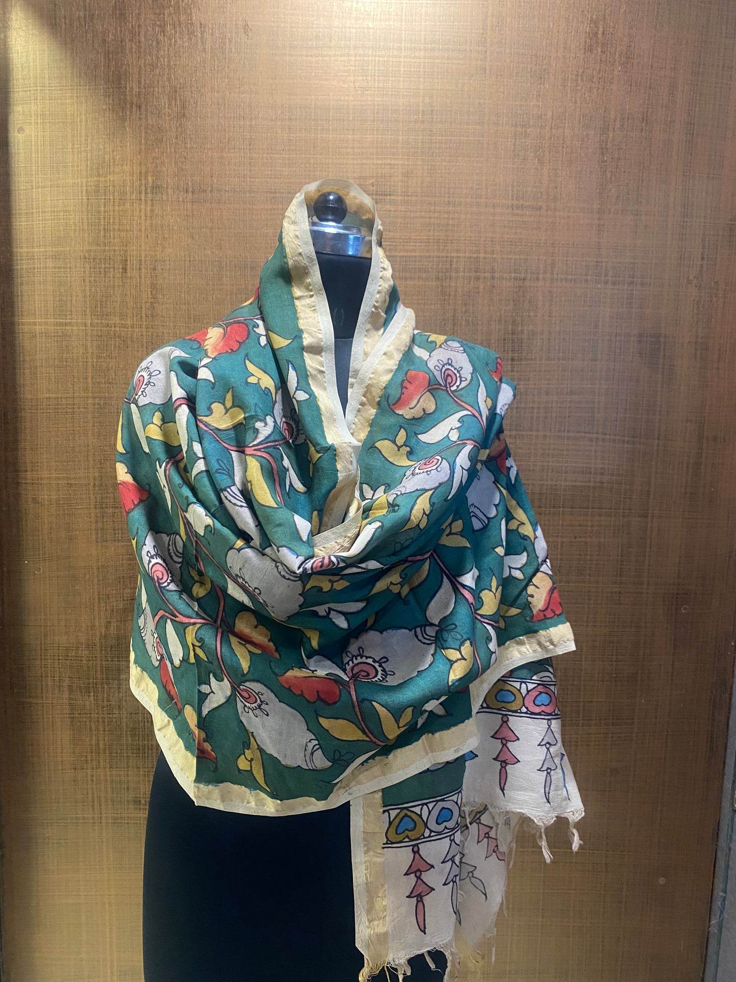 Green Silk Kalamkari Dupatta