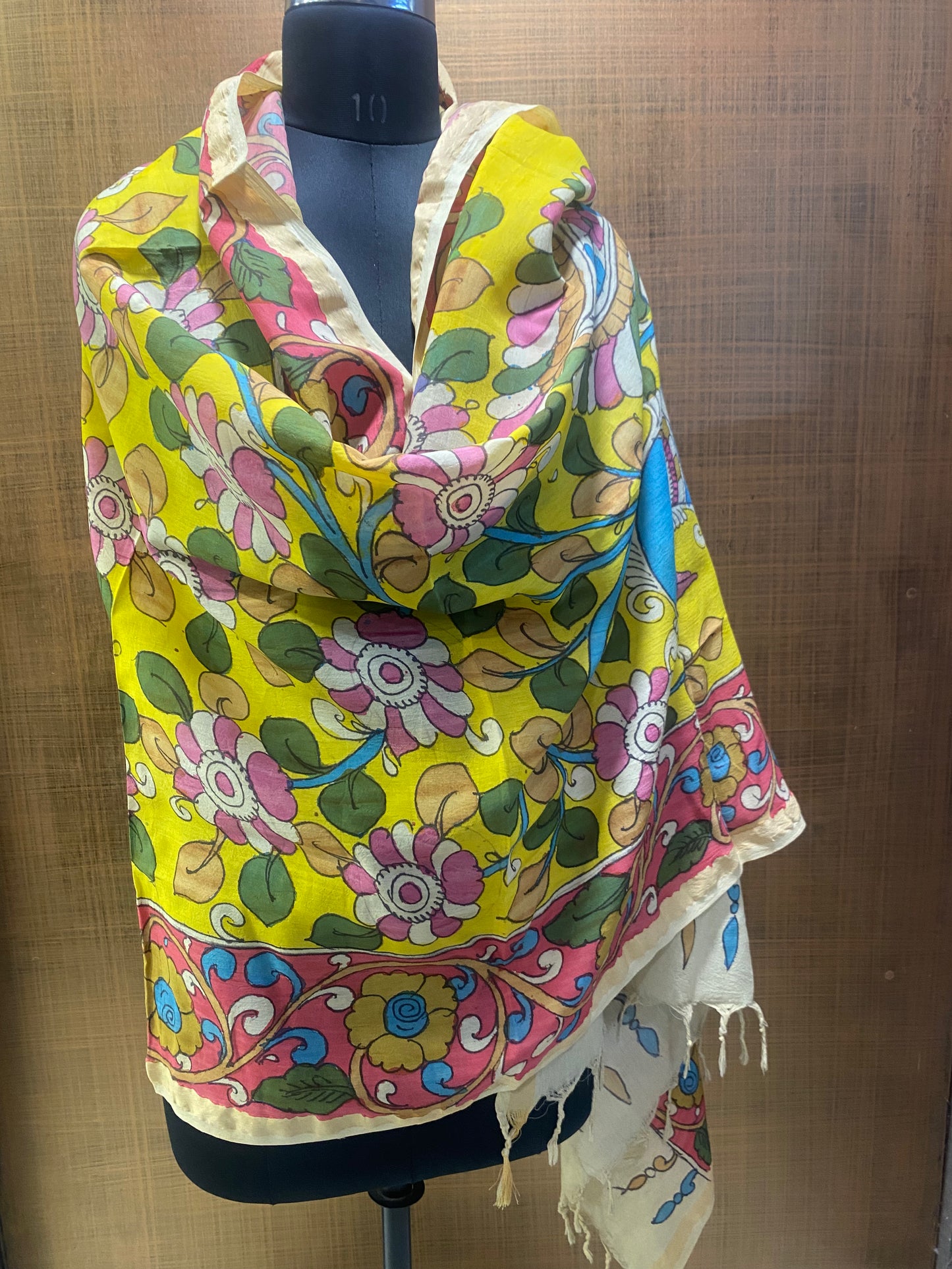 Yellow Kalamkari Assam Silk Dupatta