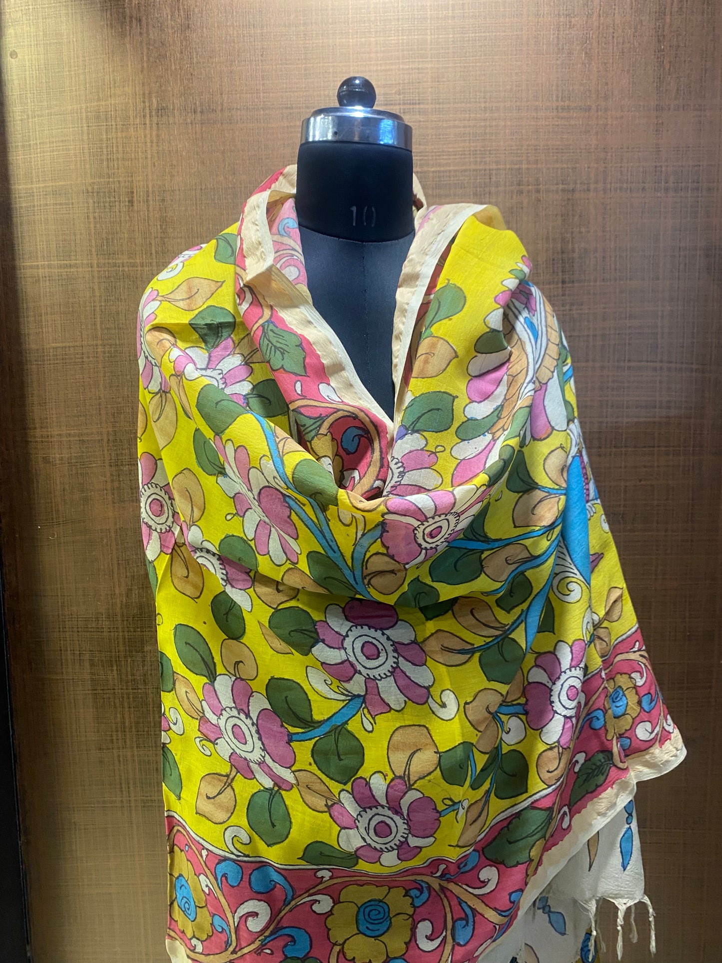 Yellow Kalamkari Assam Silk Dupatta