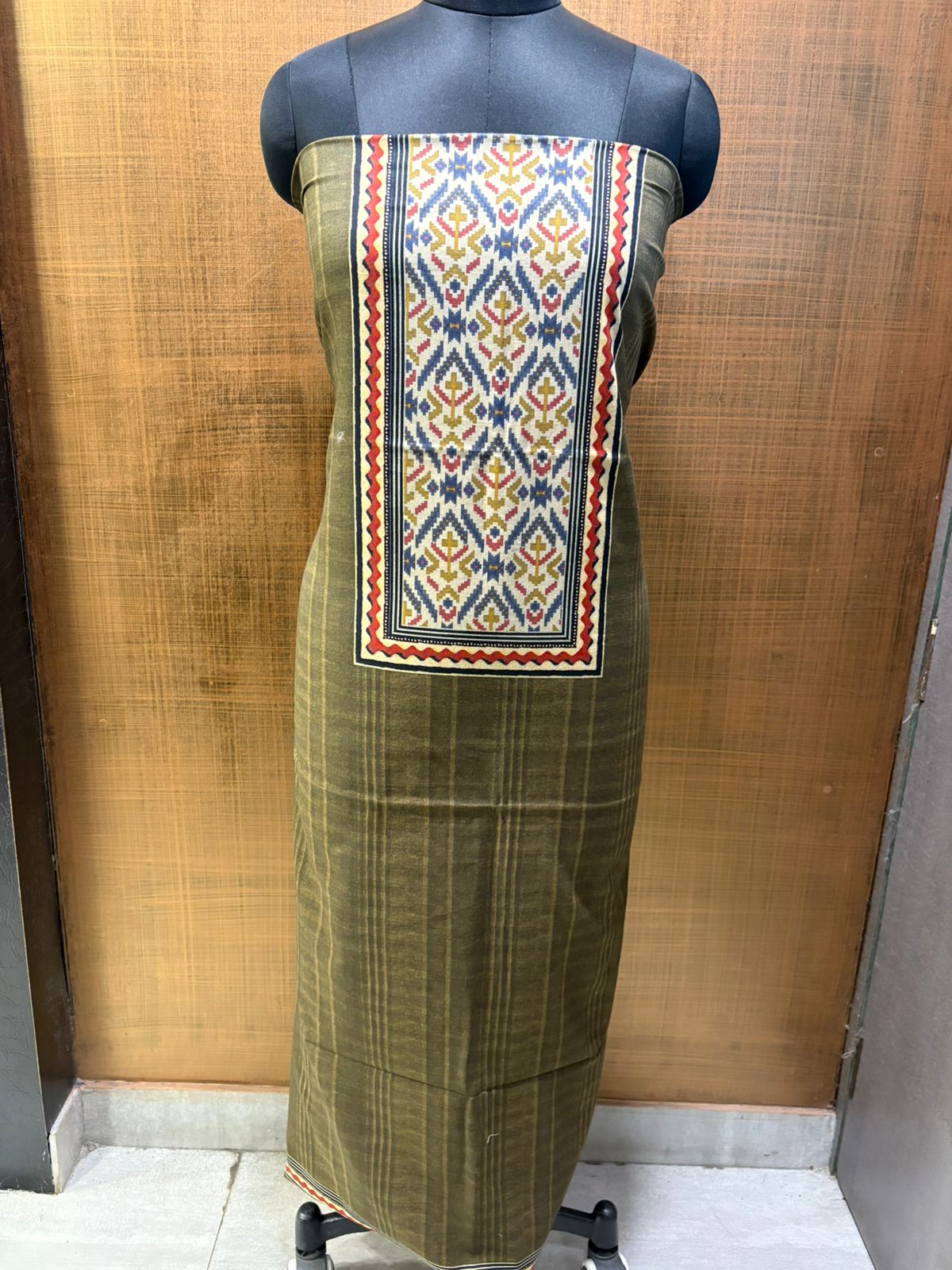 Mul Greensuit with printed Yoke and Mul Dupatta