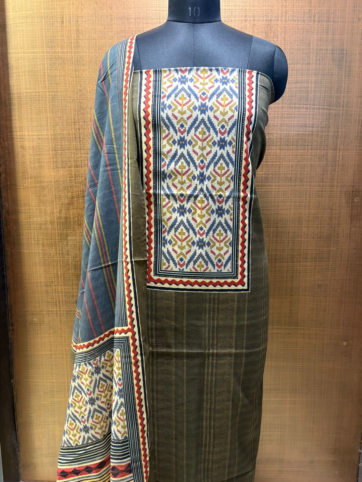 Mul Greensuit with printed Yoke and Mul Dupatta