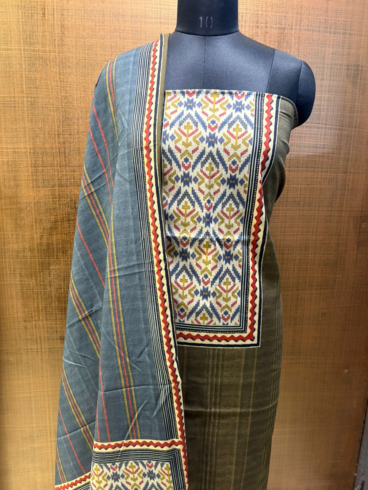 Mul Greensuit with printed Yoke and Mul Dupatta