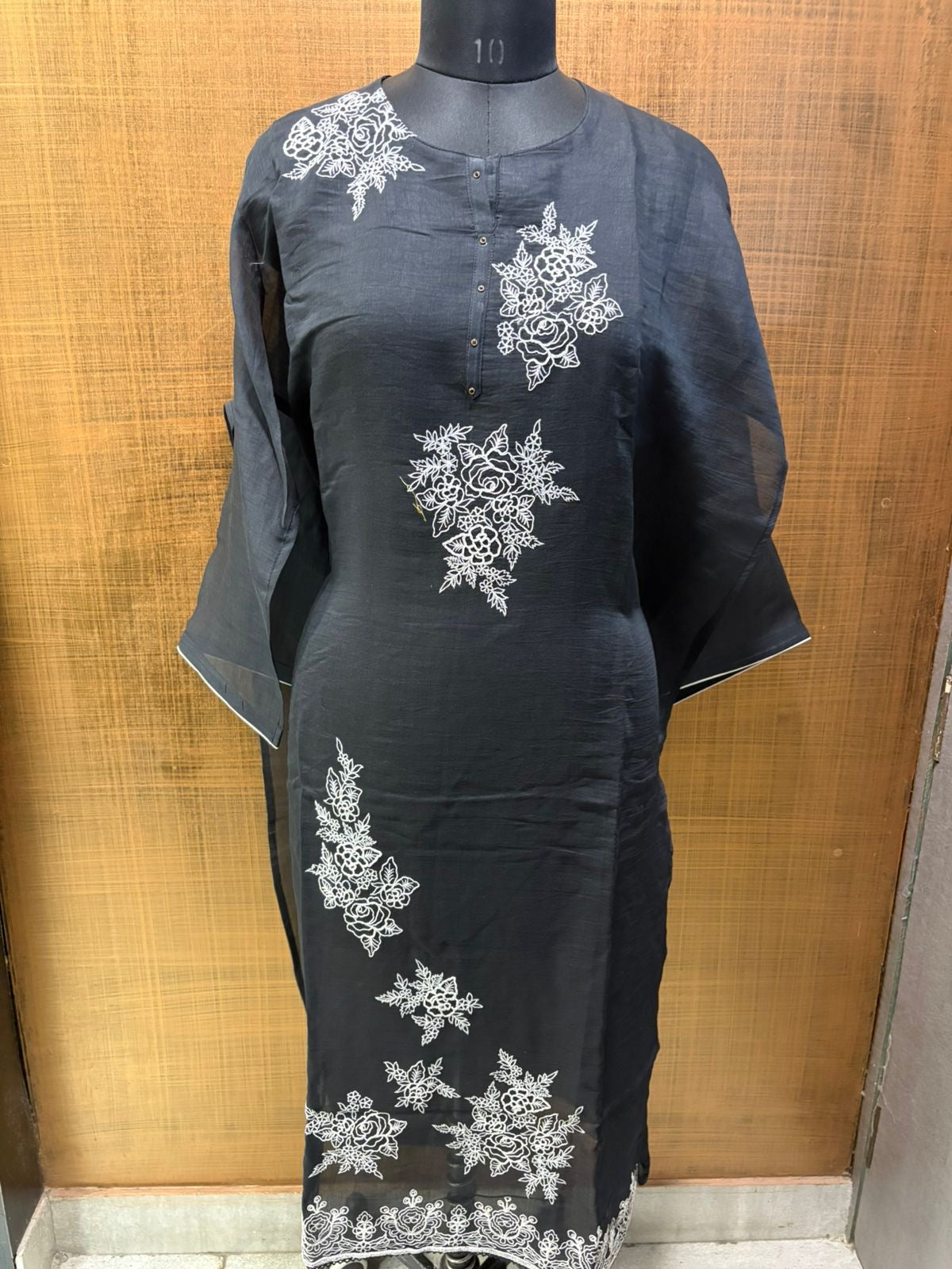 Black mul suit with white thread work