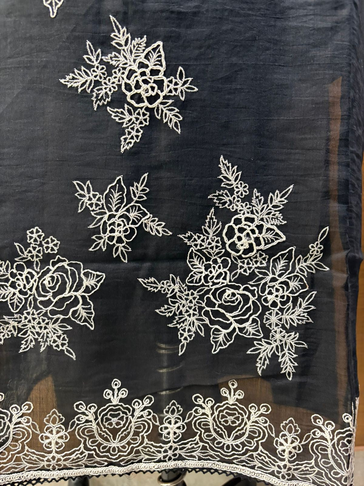 Black mul suit with white thread work