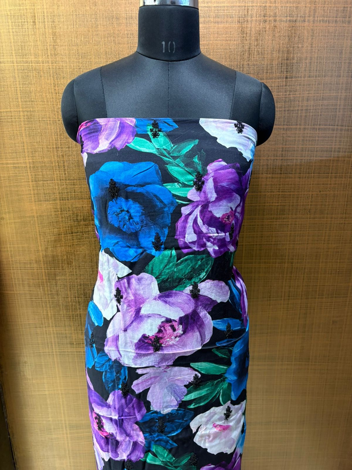 Black Muslin Floral Print Suit with Chiffon Dupatta Organza work