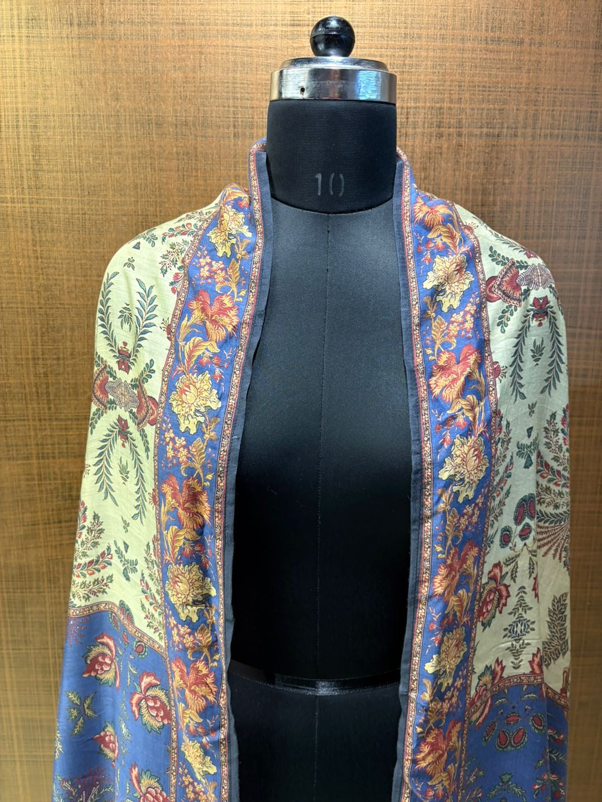 Muslin Beige-green & blue printed stole