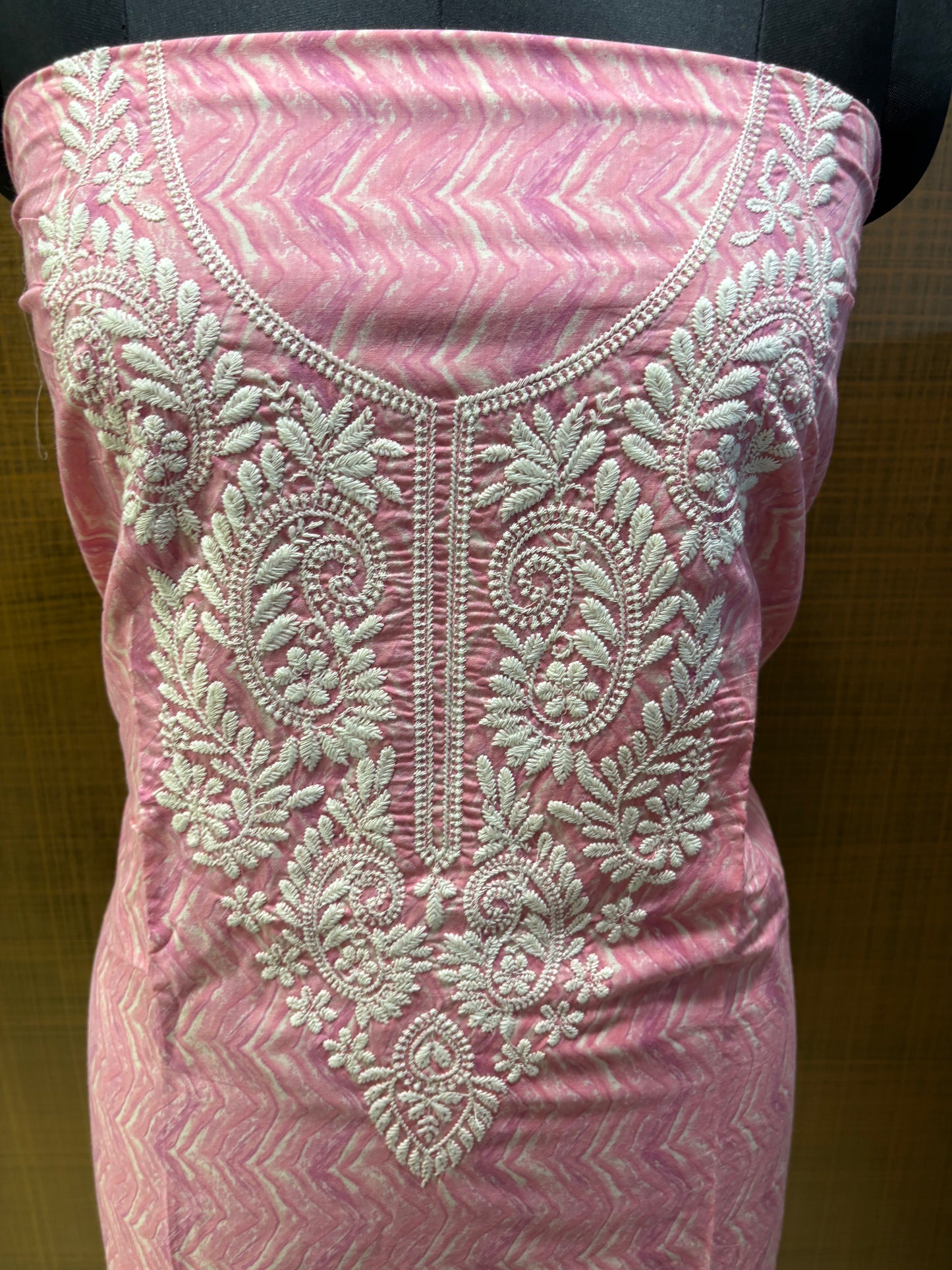 Mul Cotton Suit, Yoke Lucknowi Thread Embroidered with Mul-mul Dupatta, Lower Cream Chikan