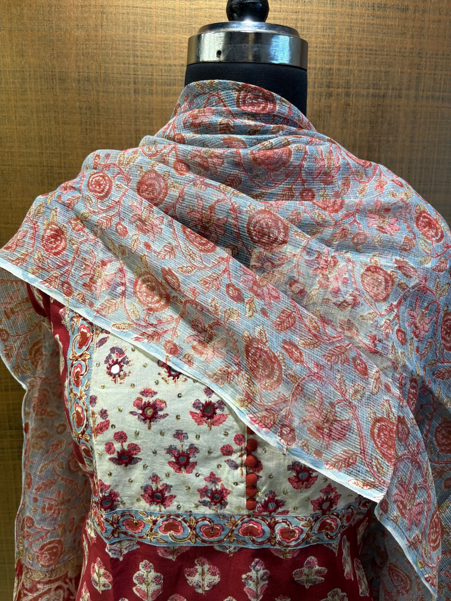 Pure Cotton Printed Suit with Embroidered Yoke & Kota Dupatta