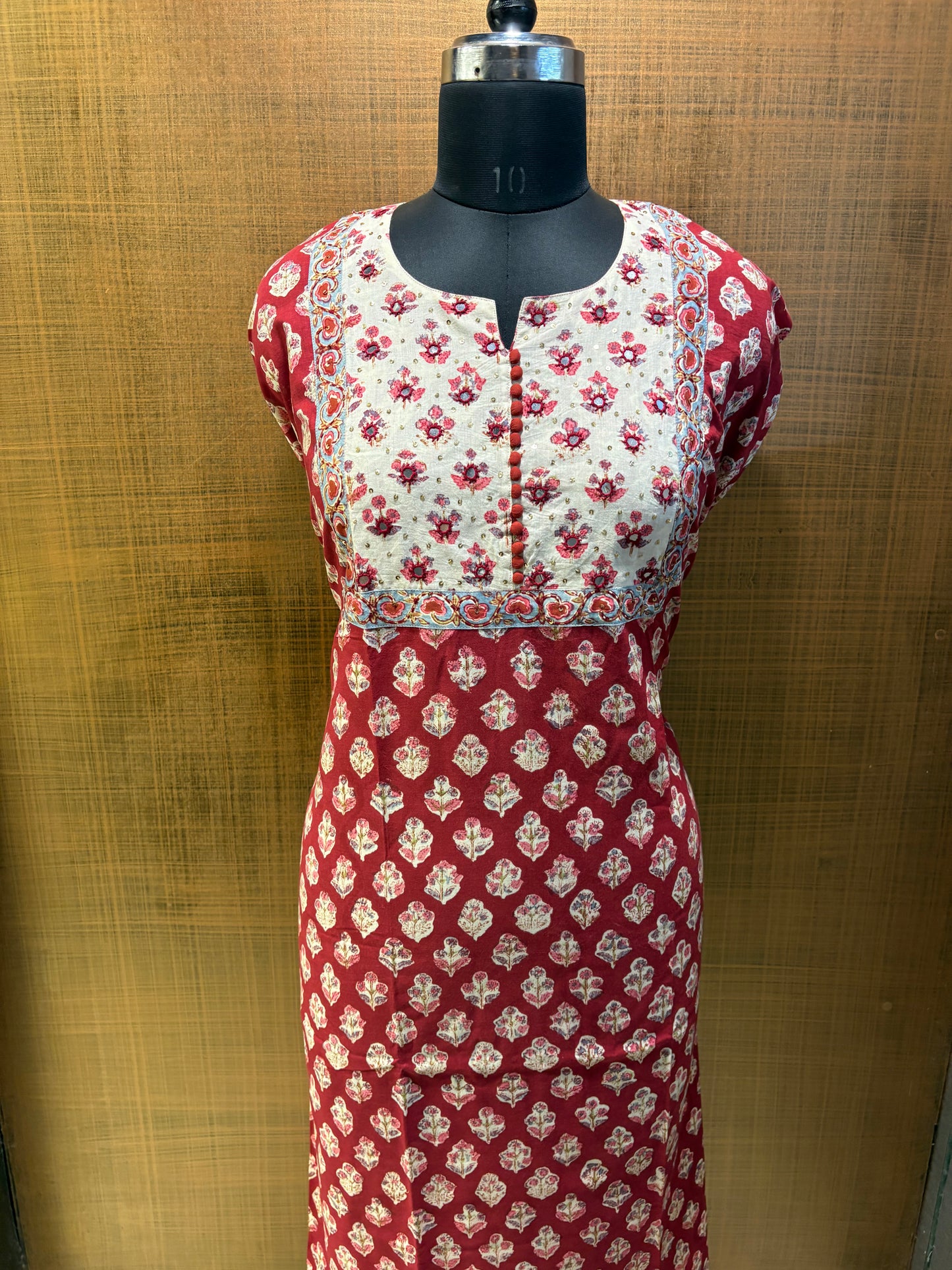 Pure Cotton Printed Suit with Embroidered Yoke & Kota Dupatta