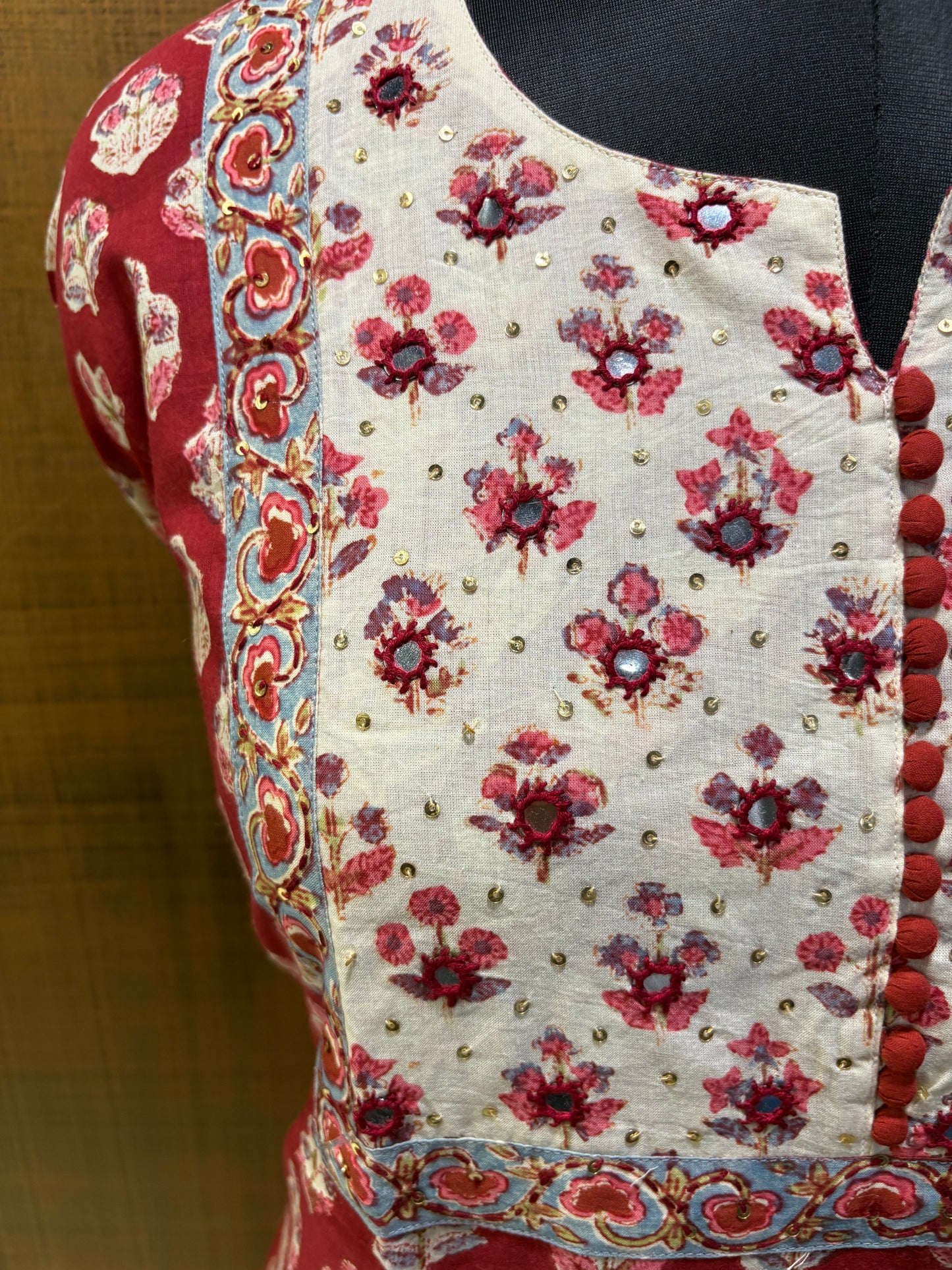 Pure Cotton Printed Suit with Embroidered Yoke & Kota Dupatta