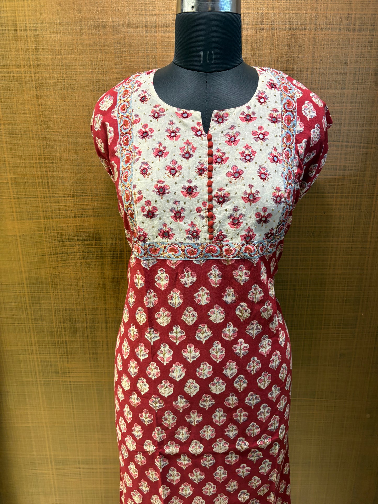 Pure Cotton Printed Suit with Embroidered Yoke & Kota Dupatta