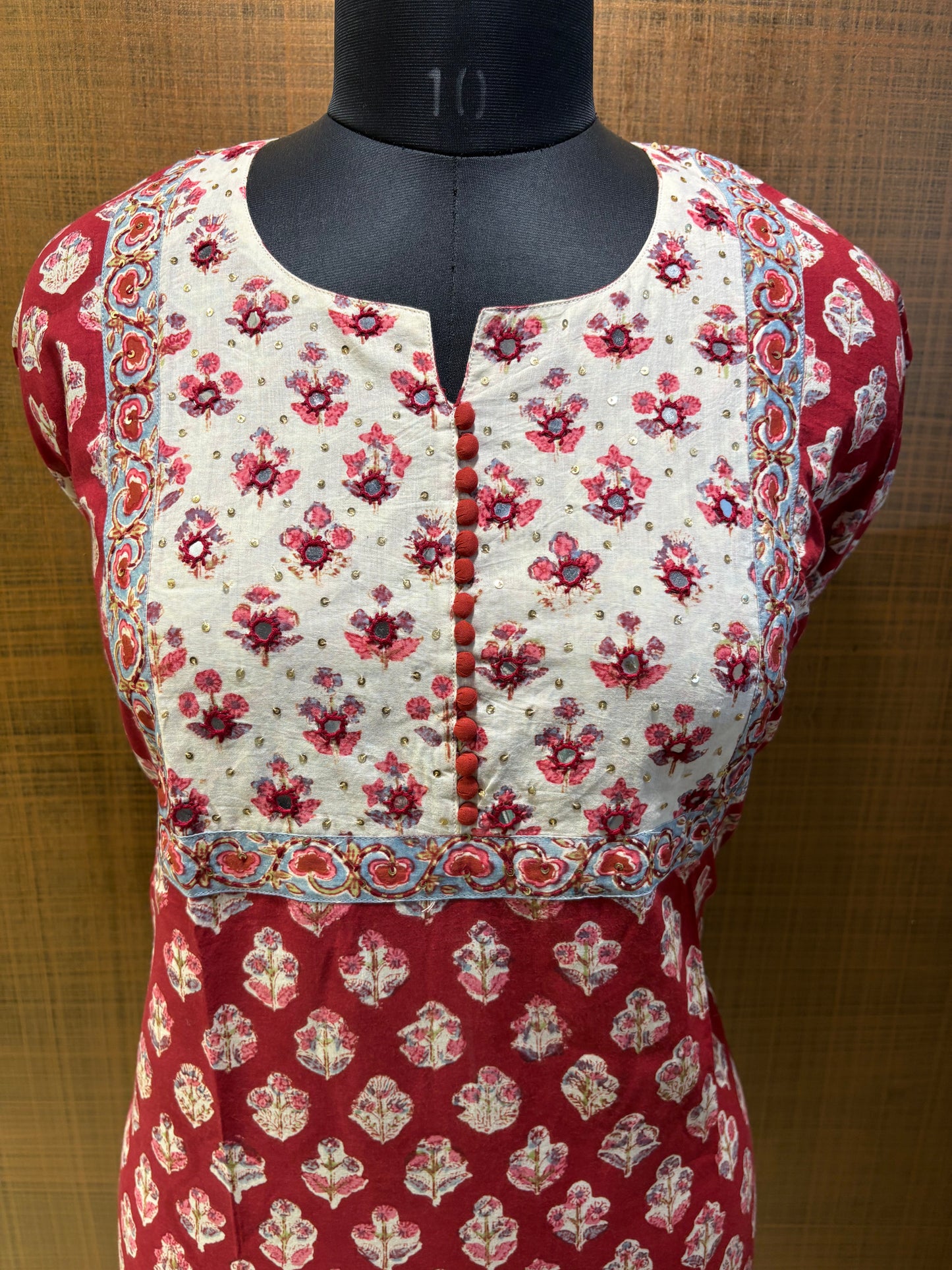 Pure Cotton Printed Suit with Embroidered Yoke & Kota Dupatta