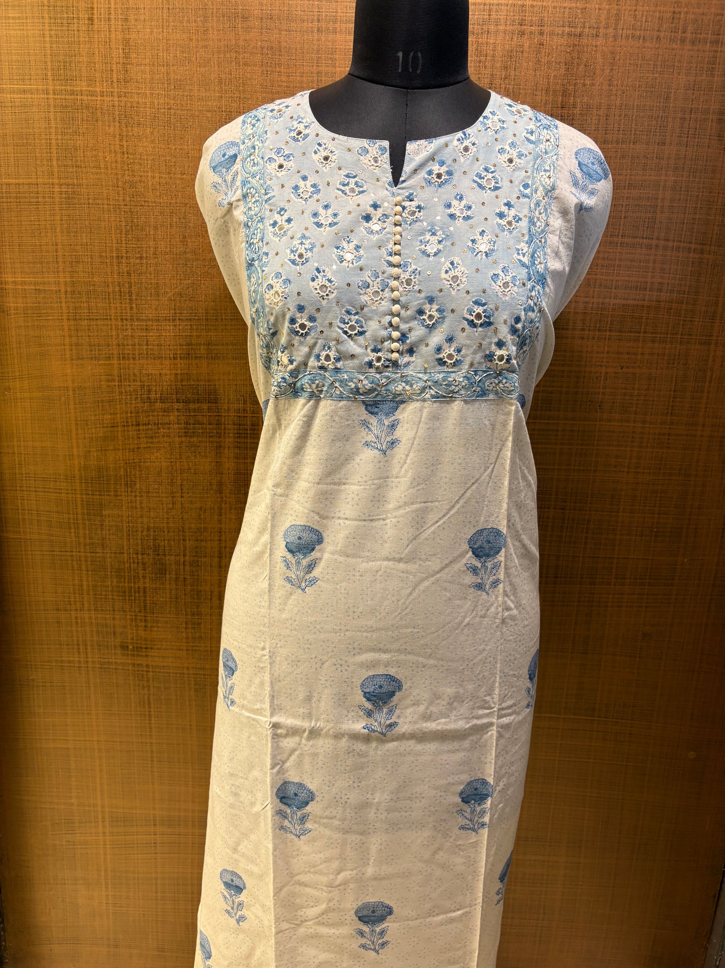 Pure Cotton Printed Suit with Embroidered Yoke & Kota Dupatta