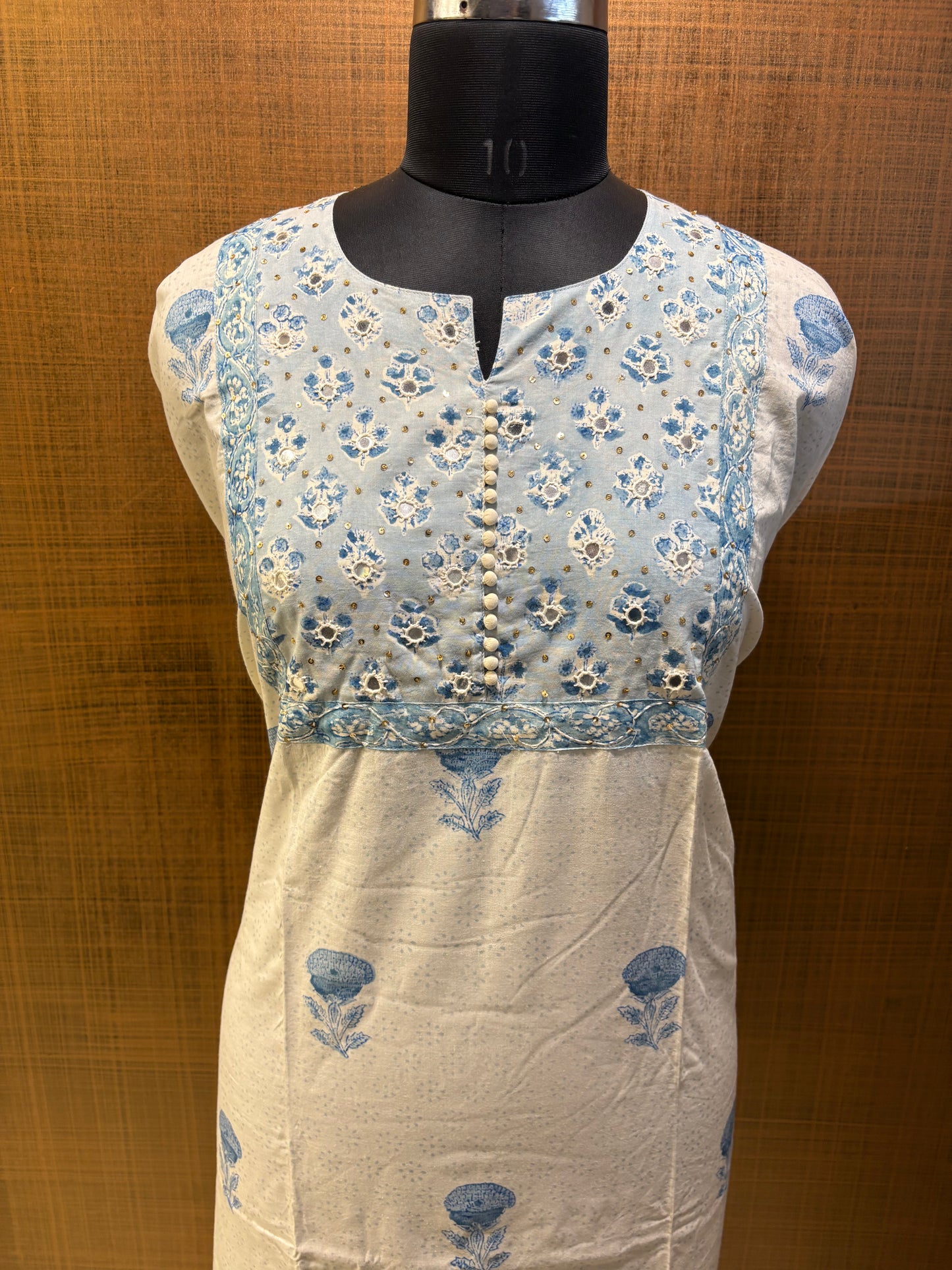 Pure Cotton Printed Suit with Embroidered Yoke & Kota Dupatta