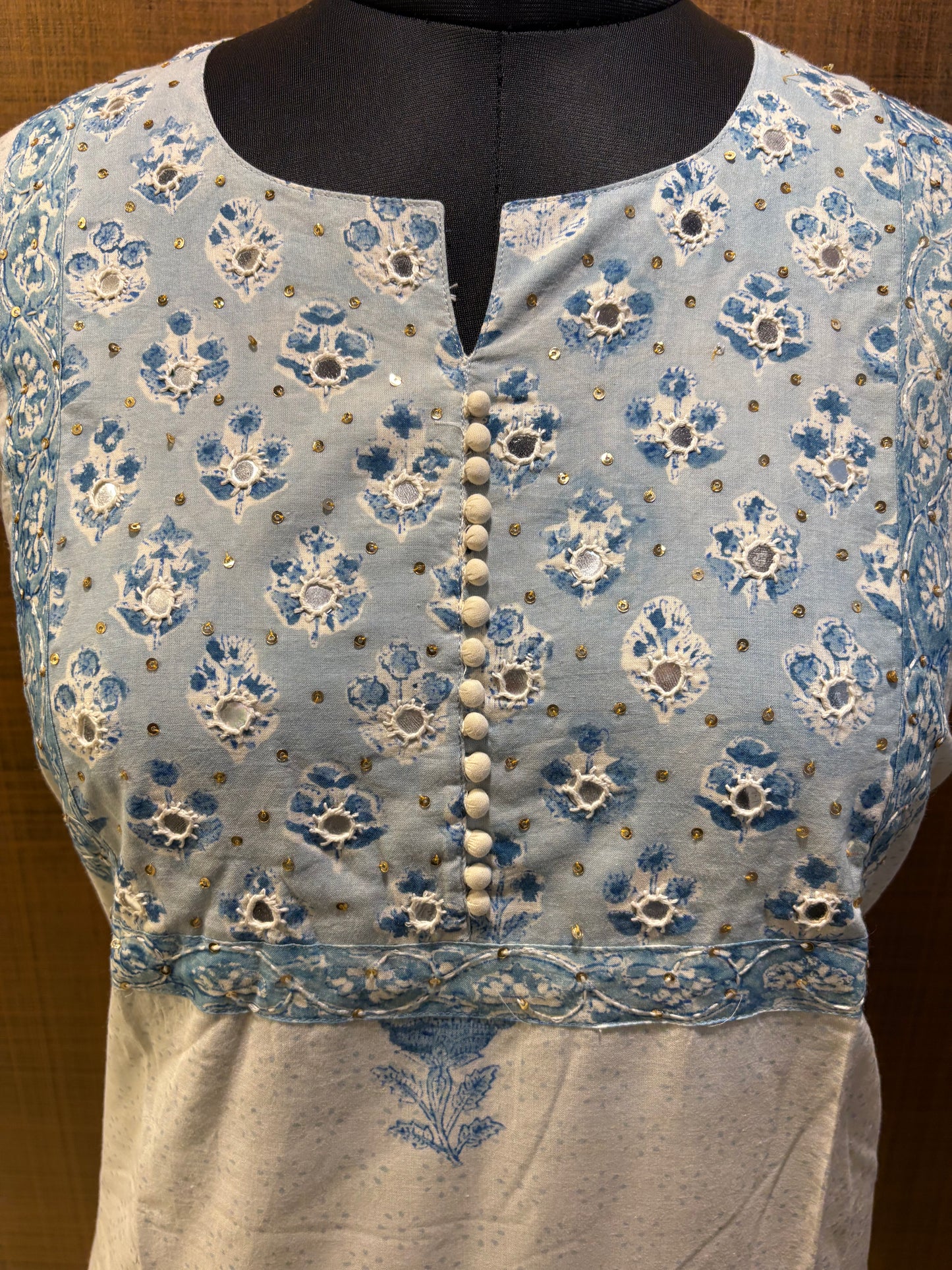 Pure Cotton Printed Suit with Embroidered Yoke & Kota Dupatta