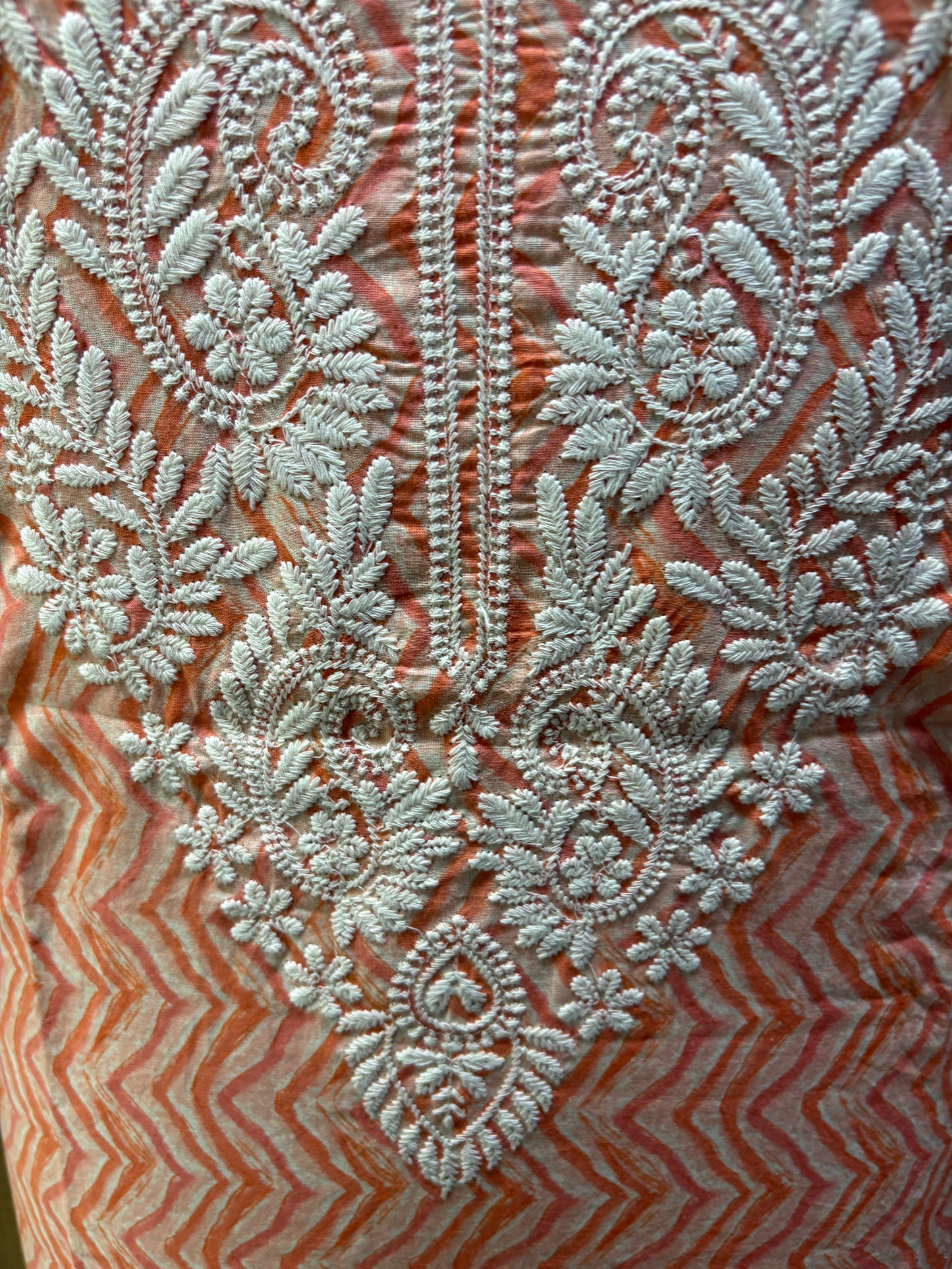 Mul Cotton Suit, Yoke Lucknowi Thread Embroidered with Mul-mul Dupatta, Lower Cream Chikan