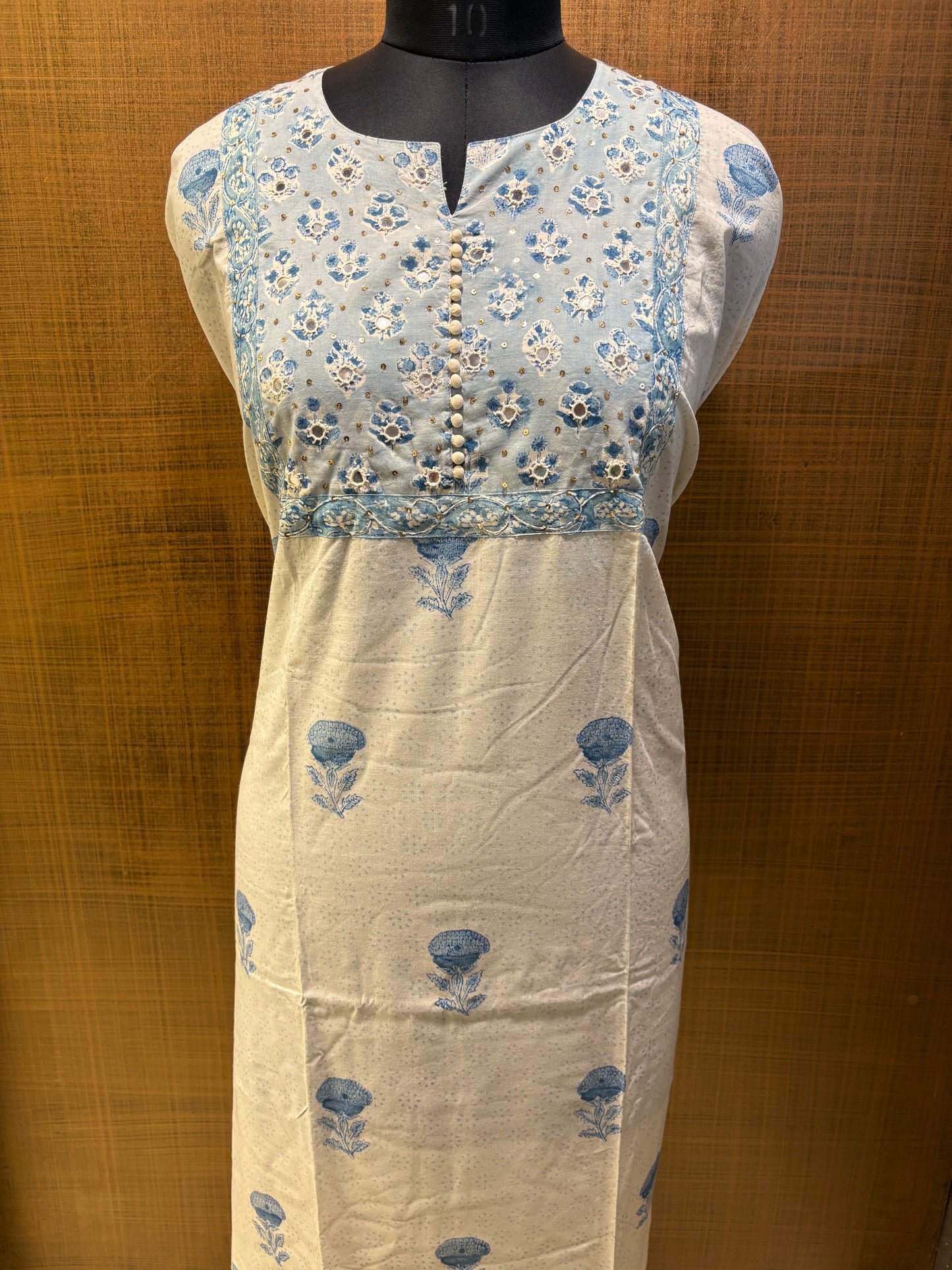 Pure Cotton Printed Suit with Embroidered Yoke & Kota Dupatta
