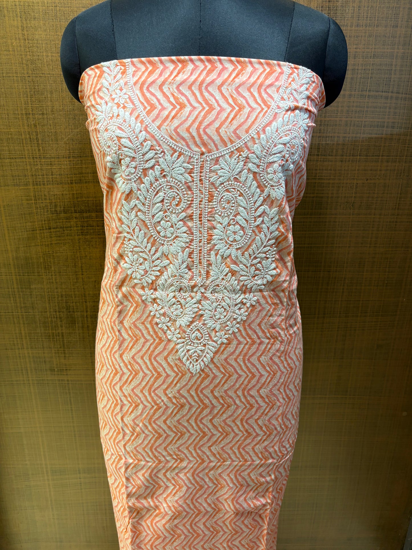 Mul Cotton Suit, Yoke Lucknowi Thread Embroidered with Mul-mul Dupatta, Lower Cream Chikan