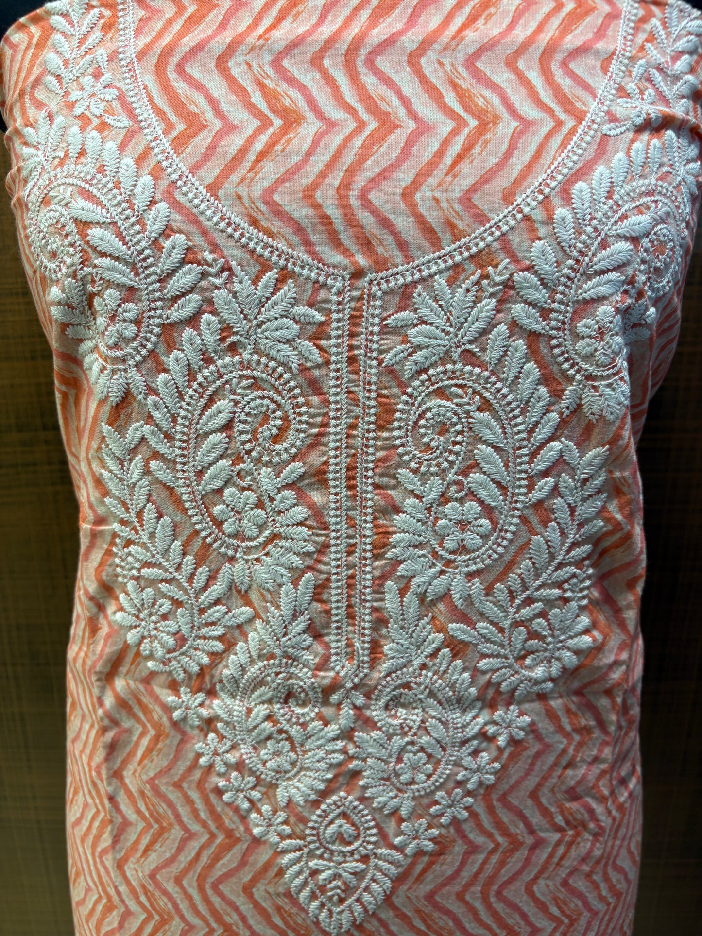 Mul Cotton Suit, Yoke Lucknowi Thread Embroidered with Mul-mul Dupatta, Lower Cream Chikan