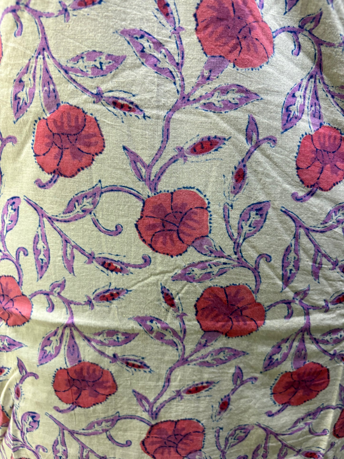 Cream Mauve Printed Suit with Embroidered Yoke & Cotton Dupatta