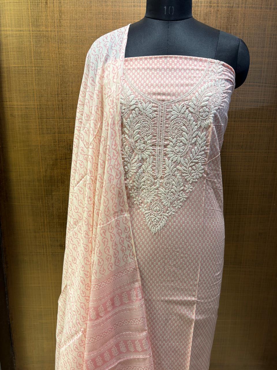 Pure Cotton Printed with Neck Embroidered & Printed Lower & Dupatta