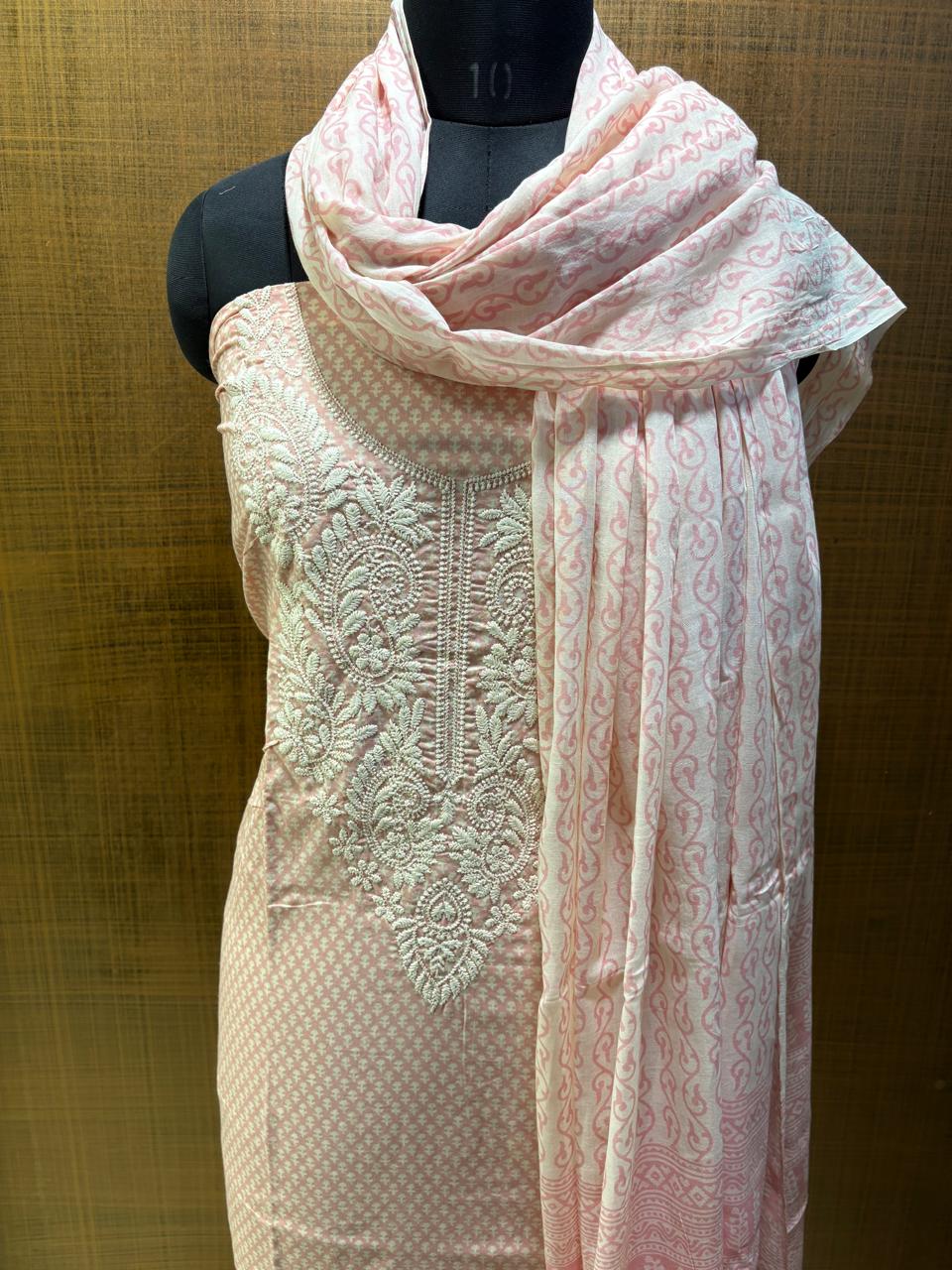 Pure Cotton Printed with Neck Embroidered & Printed Lower & Dupatta