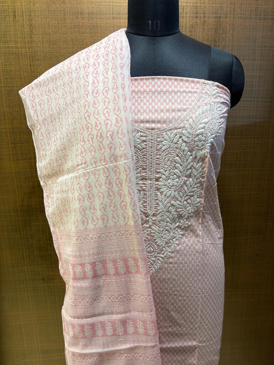Pure Cotton Printed with Neck Embroidered & Printed Lower & Dupatta