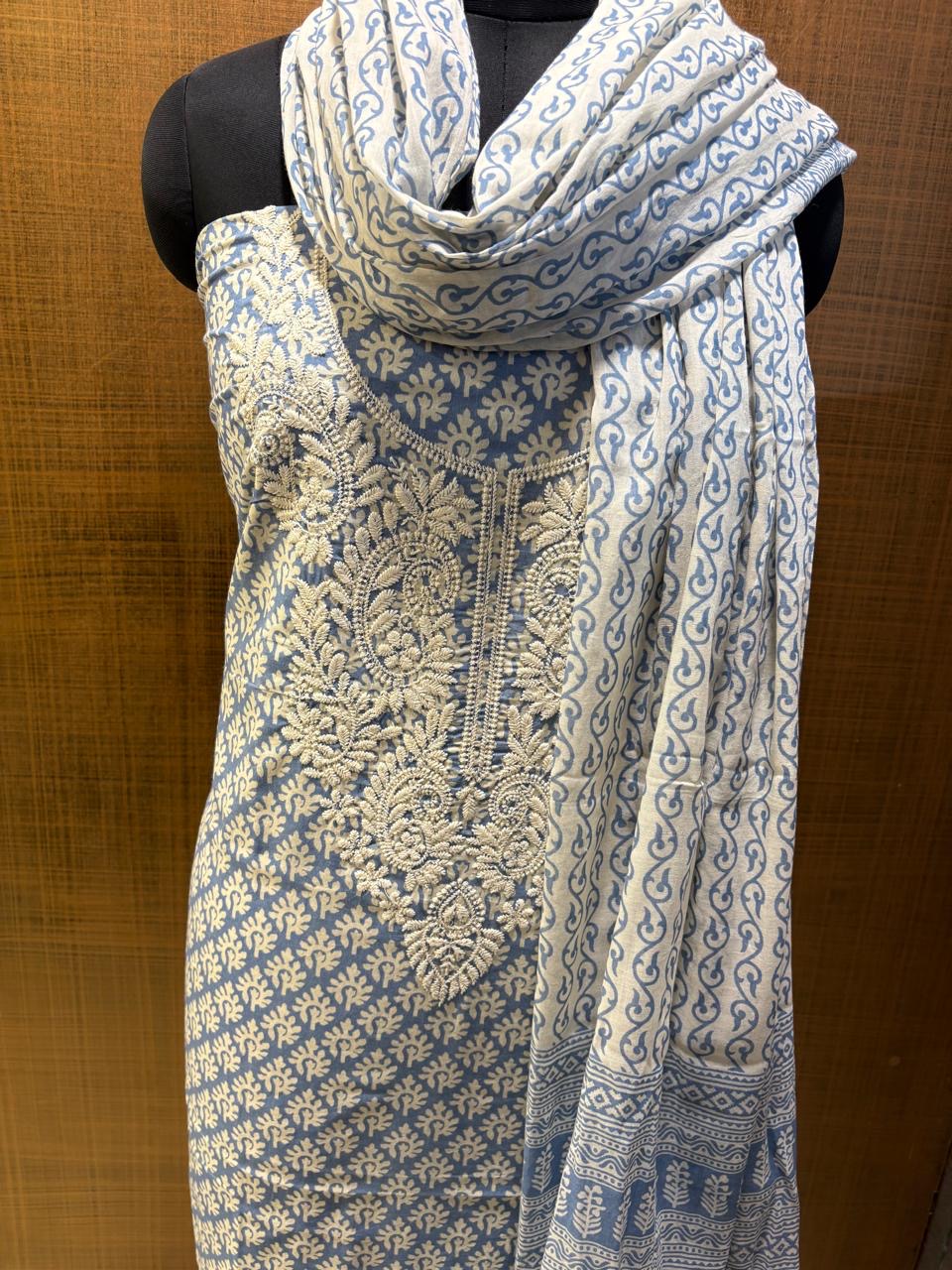 Pure Cotton Printed with Neck Embroidered & Printed Lower & Dupatta