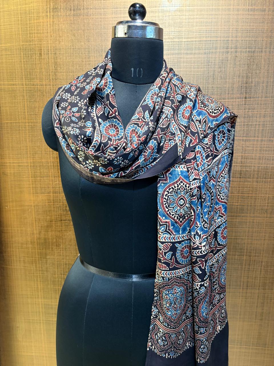 Black Modaal Satin Ajrakh Print Stole