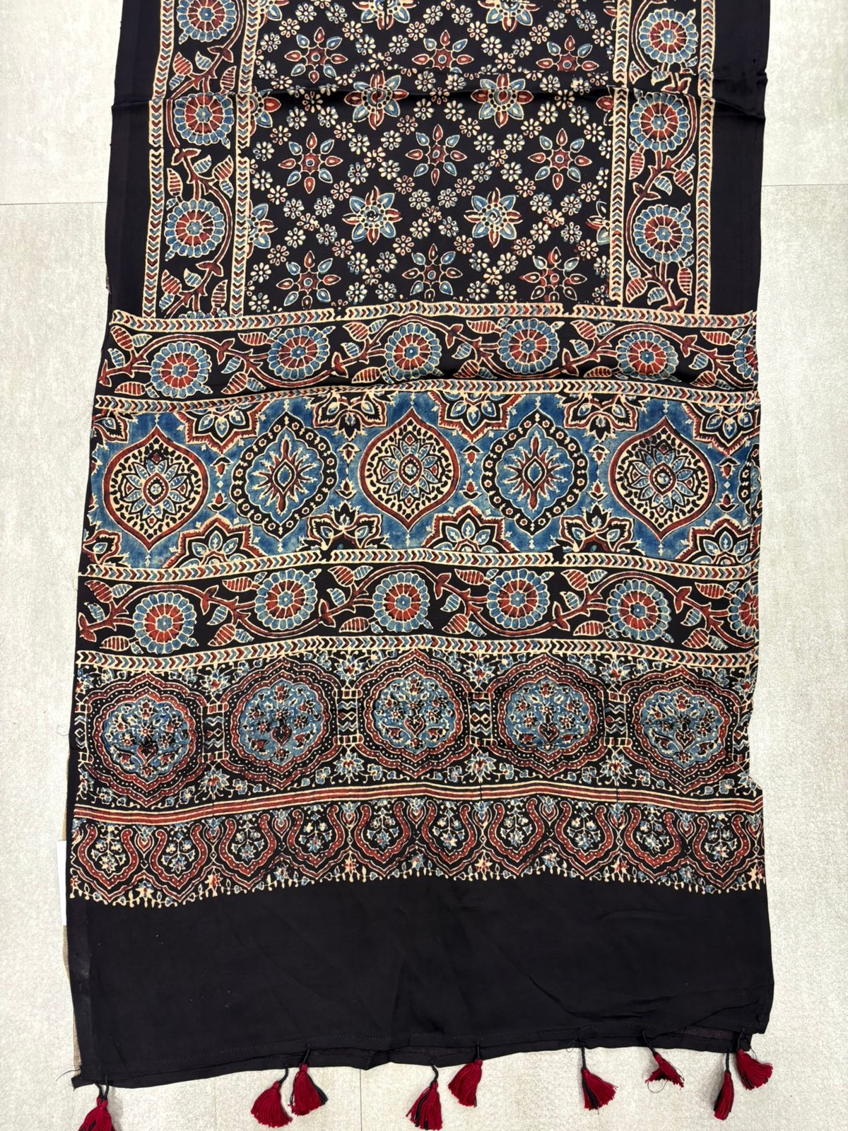Black Modaal Satin Ajrakh Print Stole