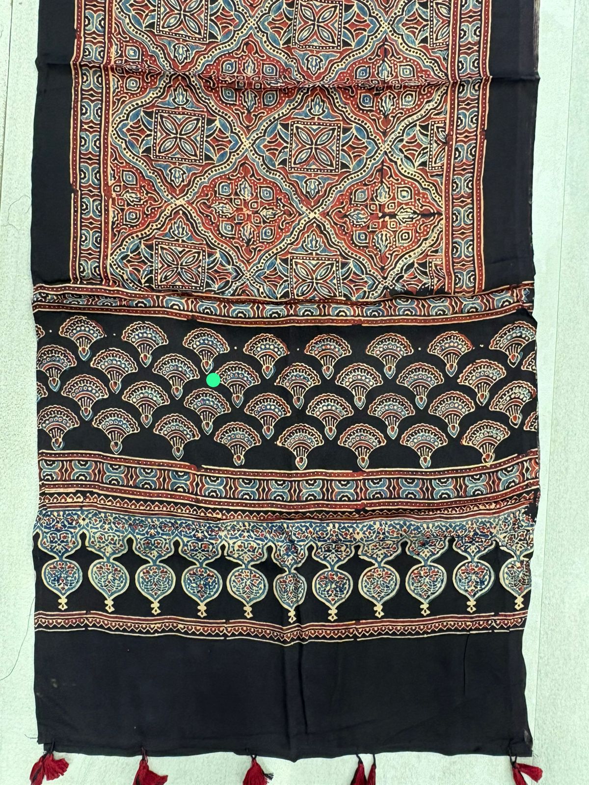 Black blue & Red Ajrakh Print Modaal Satin Stoll